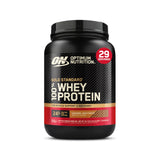 Optimum Nutrition envase frontal mostrando sabor Caramel Macchiato y facilidad de uso