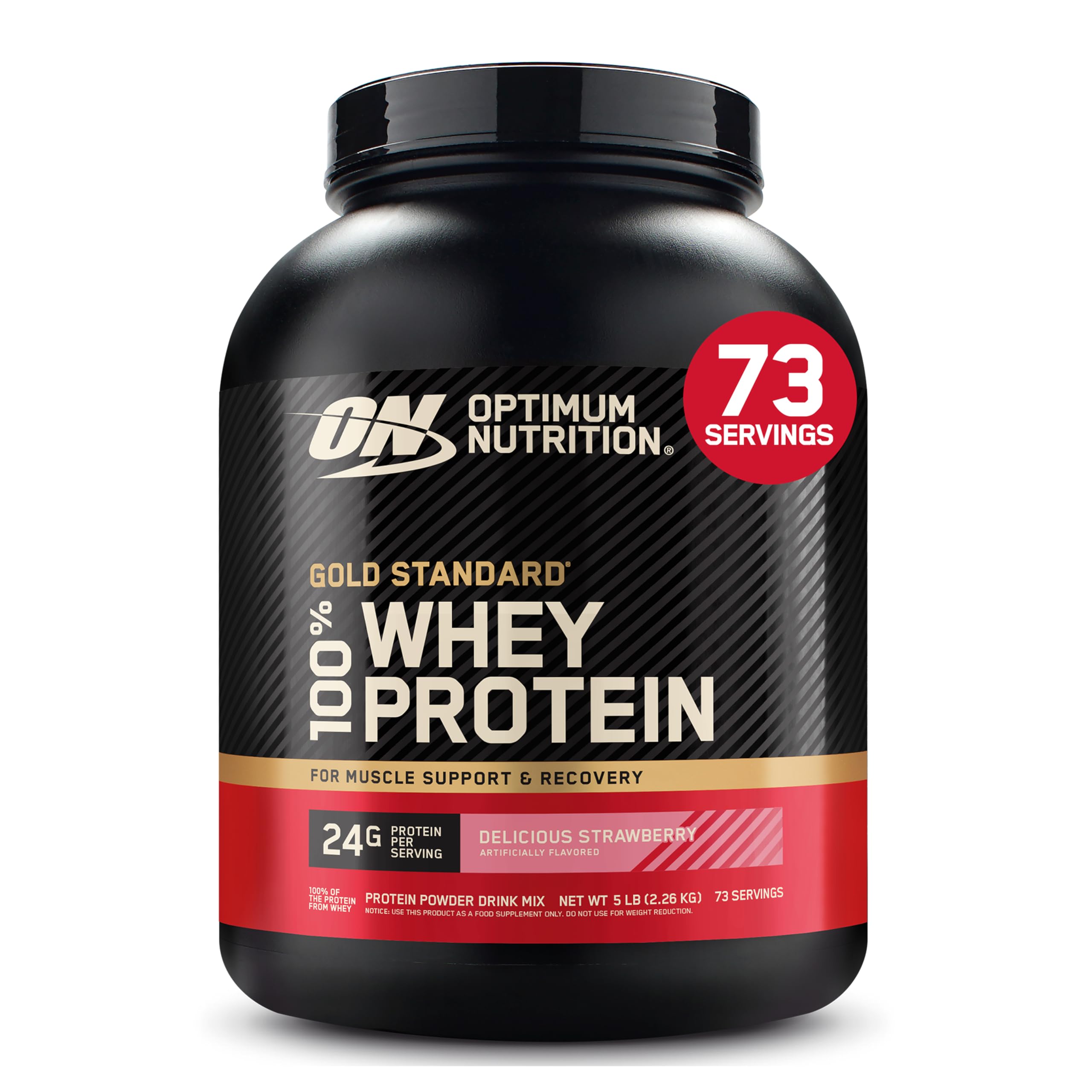 Optimum Nutrition funda frontal mostrando diseño y beneficios de proteína