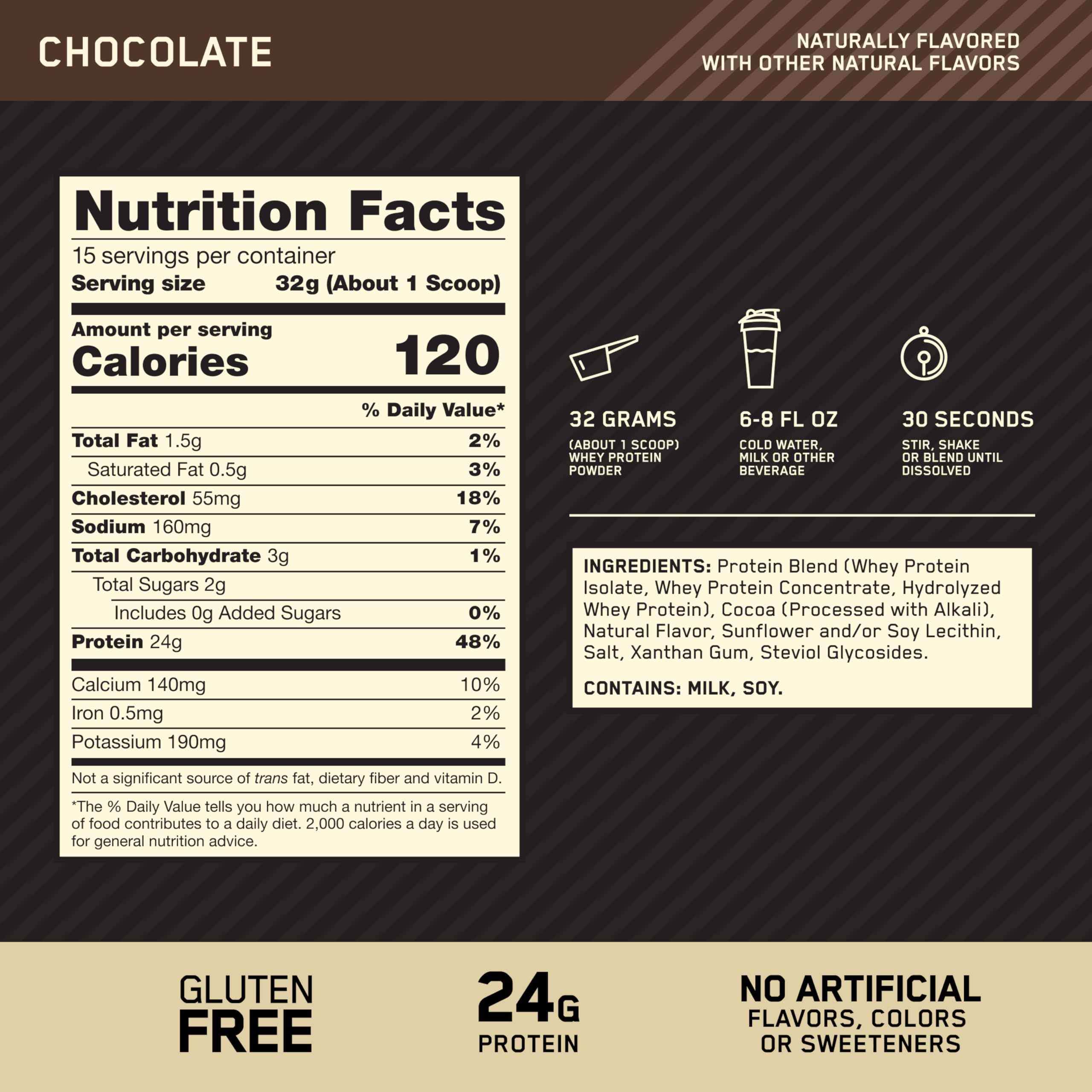 Optimum Nutrition etiqueta trasera con datos nutricionales claros y confianza