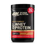Optimum Nutrition frasco frontal mostrando la marca y sabor Cinnamon Roll