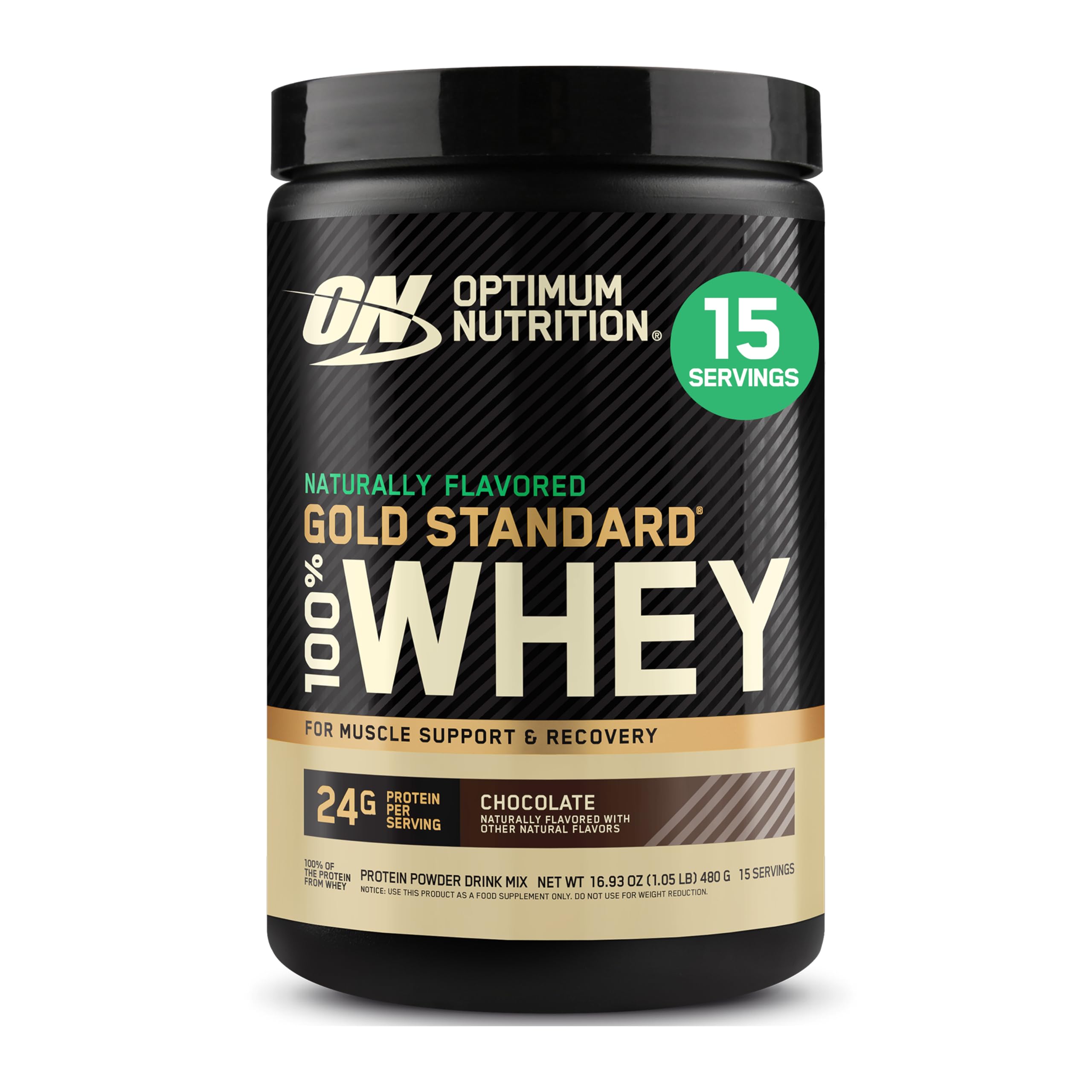 Optimum Nutrition envase frontal mostrando diseño y beneficio de proteína