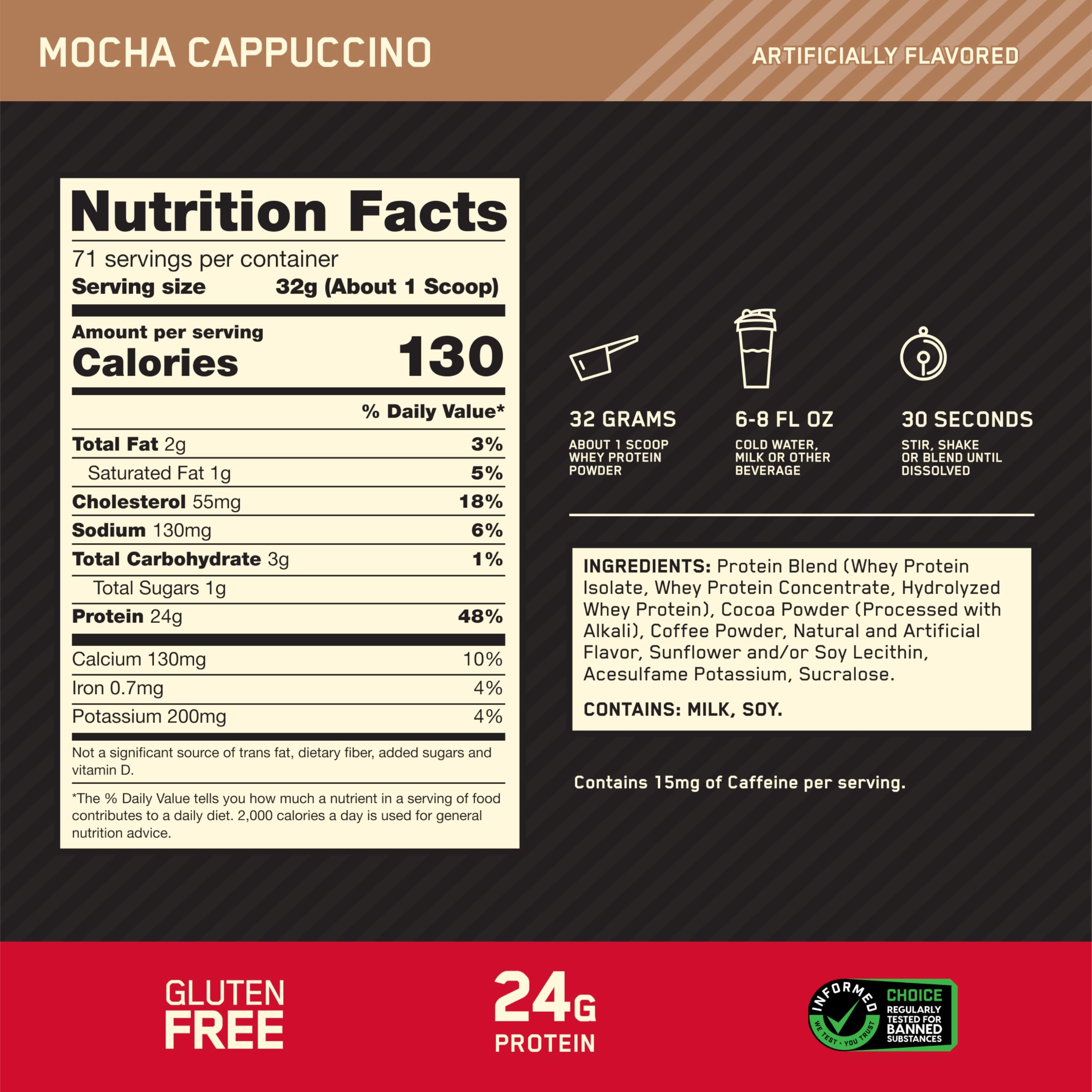 Optimum Nutrition polvo textura cercana evidencia disolución rápida y fina
