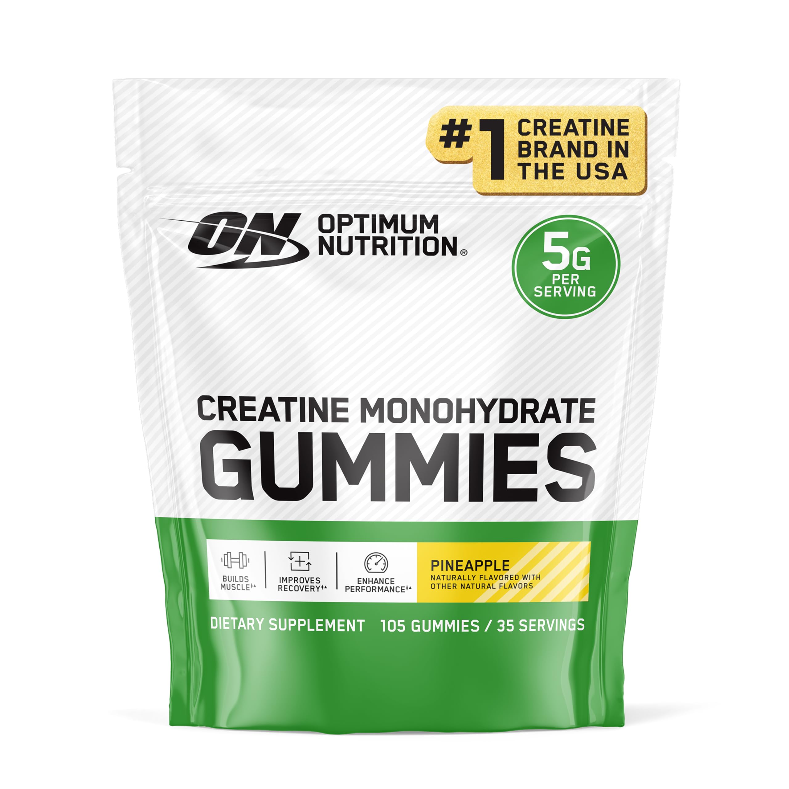 Optimum Nutrition gomitas piña vista frontal, presentación práctica y atractiva
