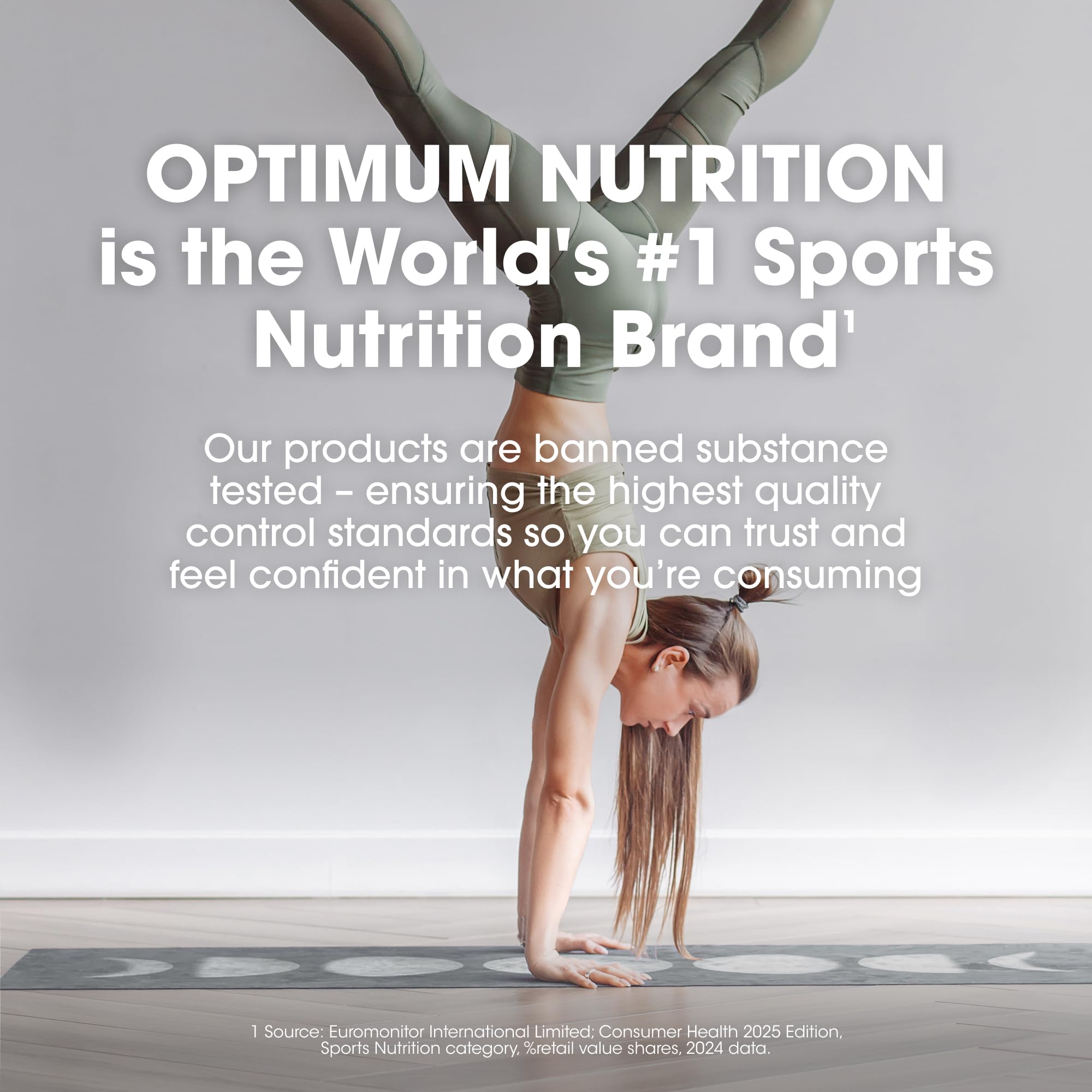 Optimum Nutrition lista de ingredientes e instrucciones visibles en el envase