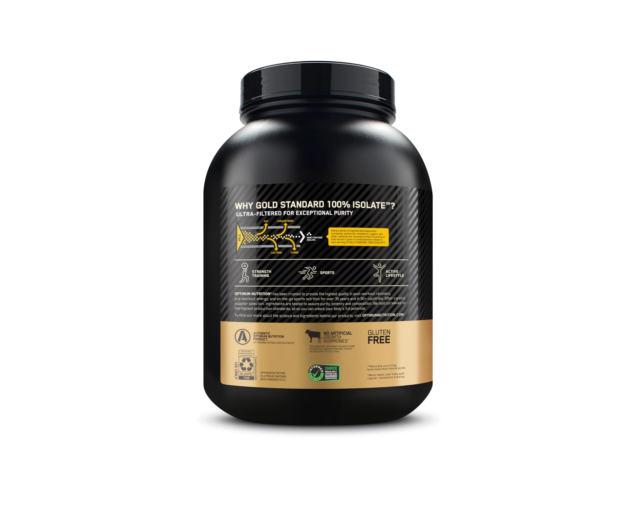 Optimum Nutrition imagen de ingredientes y proceso ultra-filtrado para pureza
