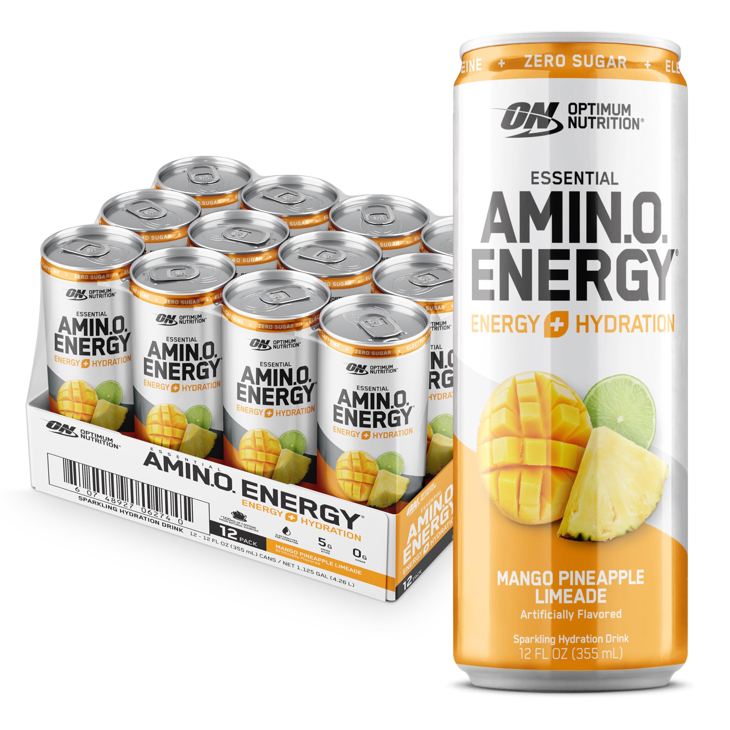 Optimum Nutrition lata frontal sabor mango piña lima muestra refresco