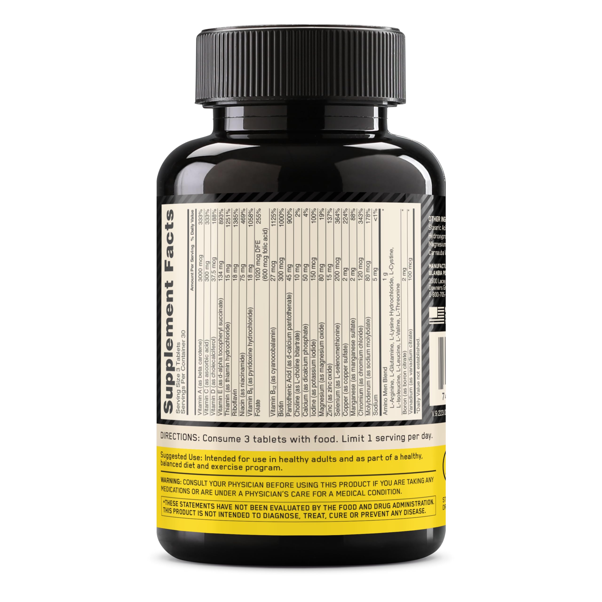 Optimum Nutrition Opti-Men junto a alimentos saludables para complementar la dieta