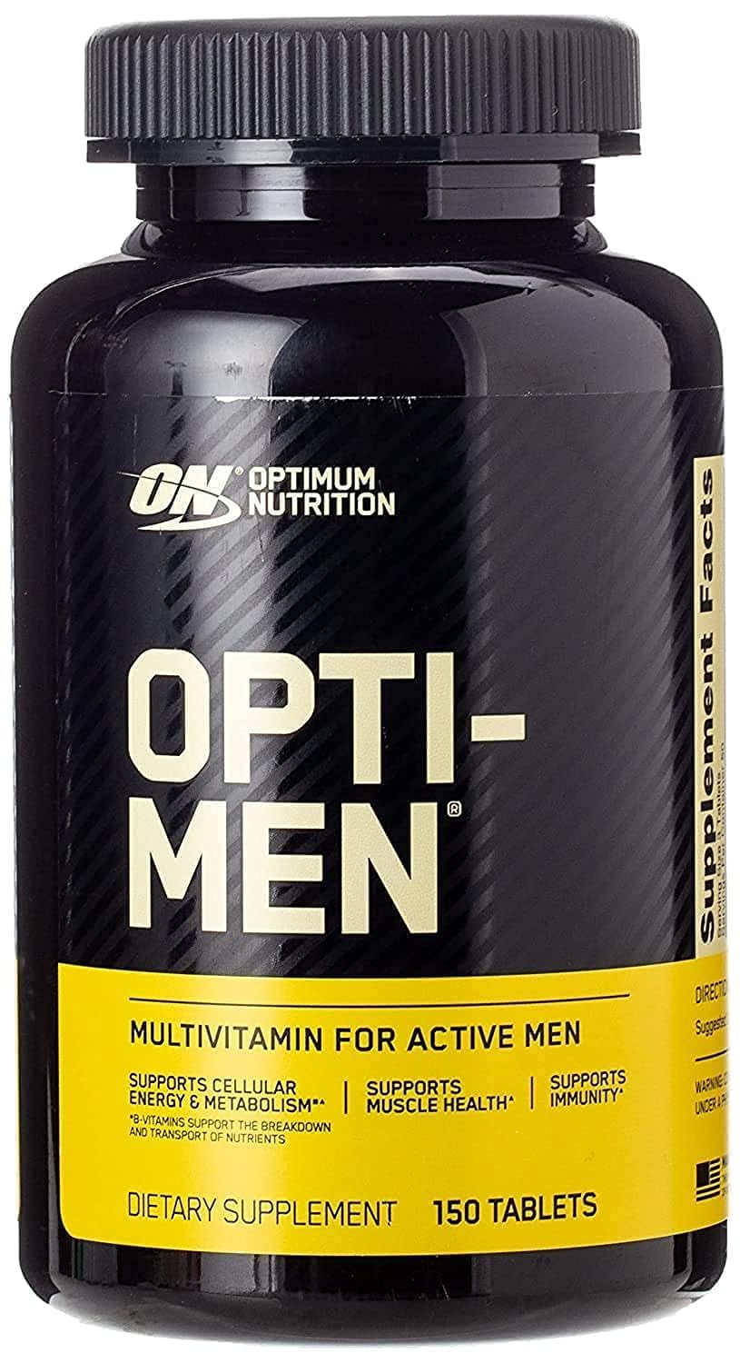 Optimum Nutrition opti-men frente del envase mostrando bote y cantidad