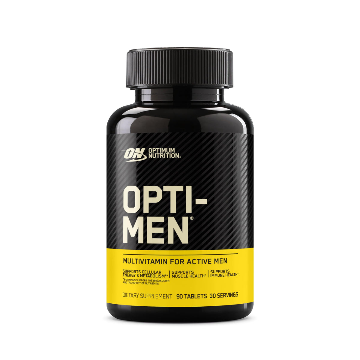 Optimum Nutrition opti-men frente del envase, claridad de producto y conveniencia