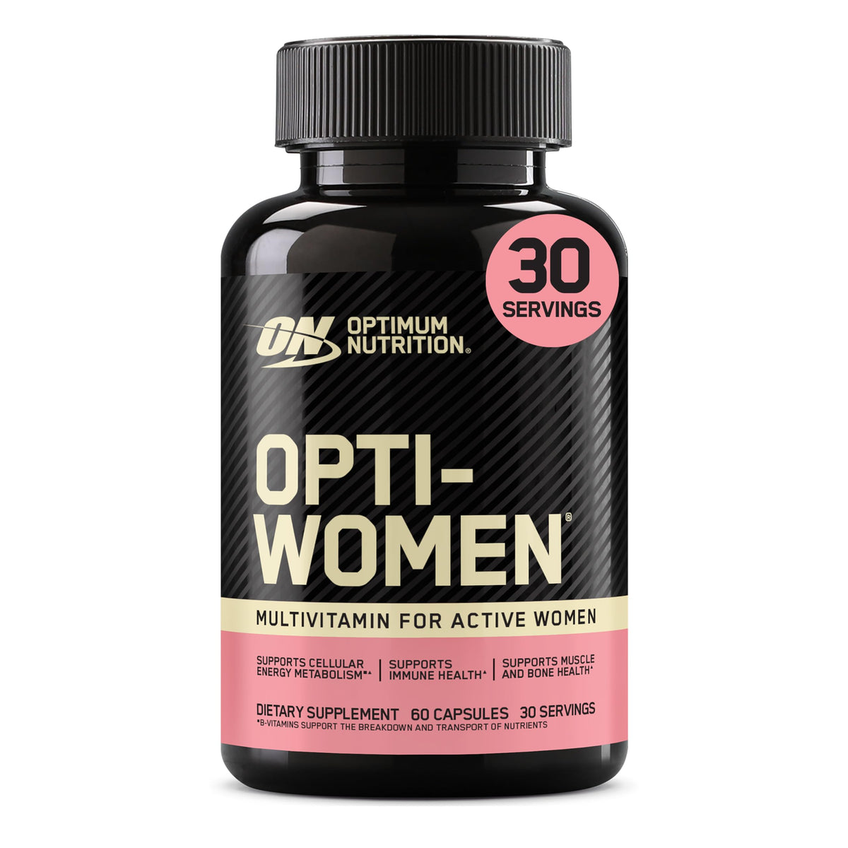 Optimum Nutrition frasco frontal mostrando la marca y beneficio multivitamínico