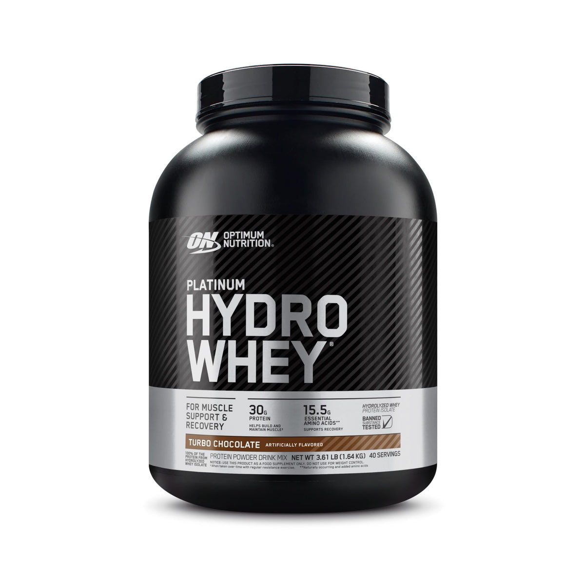 Optimum Nutrition envase frontal mostrando la marca y sabor Turbo Chocolate, conveniencia