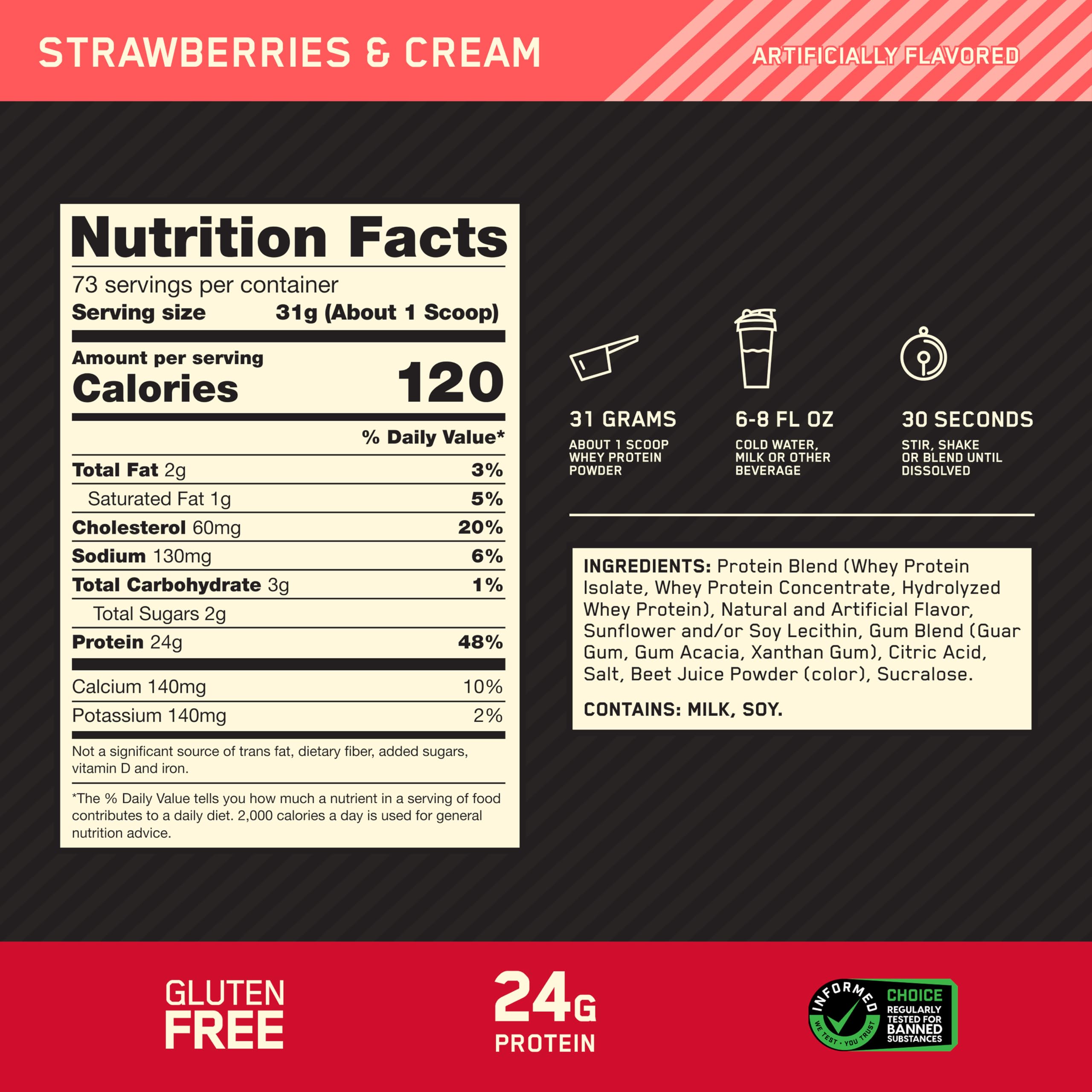 Optimum Nutrition polvo en cuchara medidora, porción precisa lista para mezclar