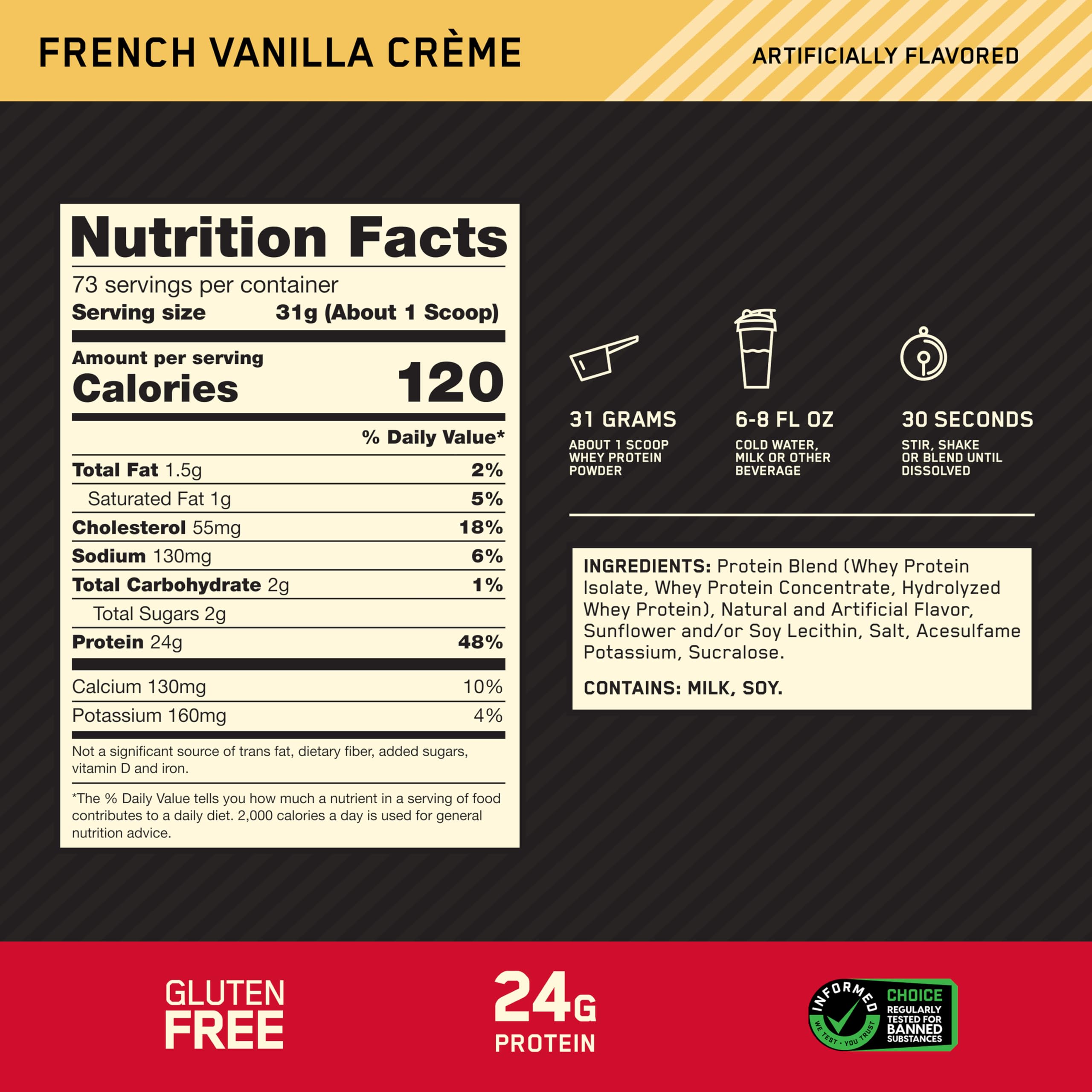 Optimum Nutrition polvo en cuchara listo para medir porciones precisas