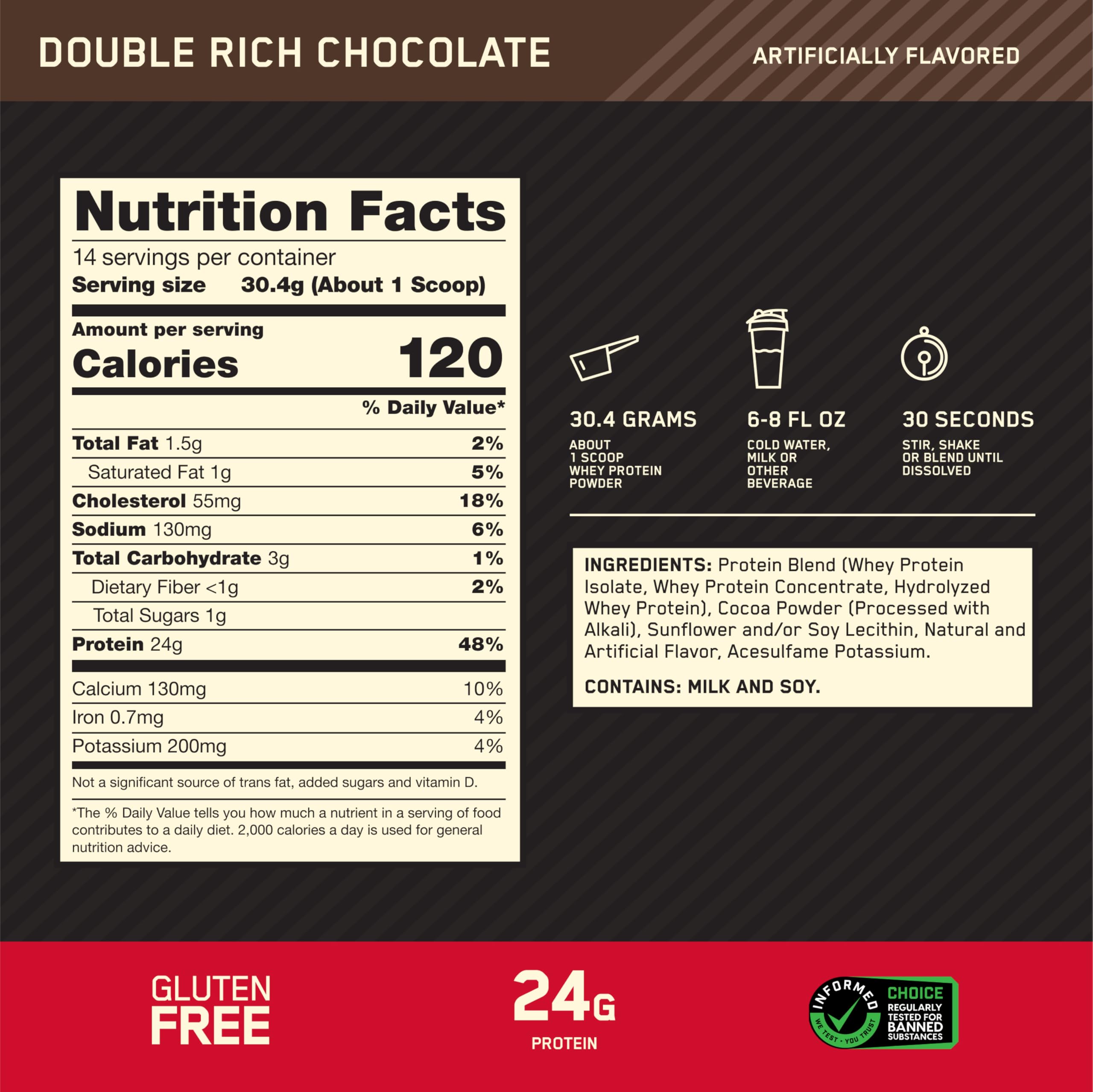Optimum Nutrition textura del polvo que muestra mezcla fina y disolución rápida