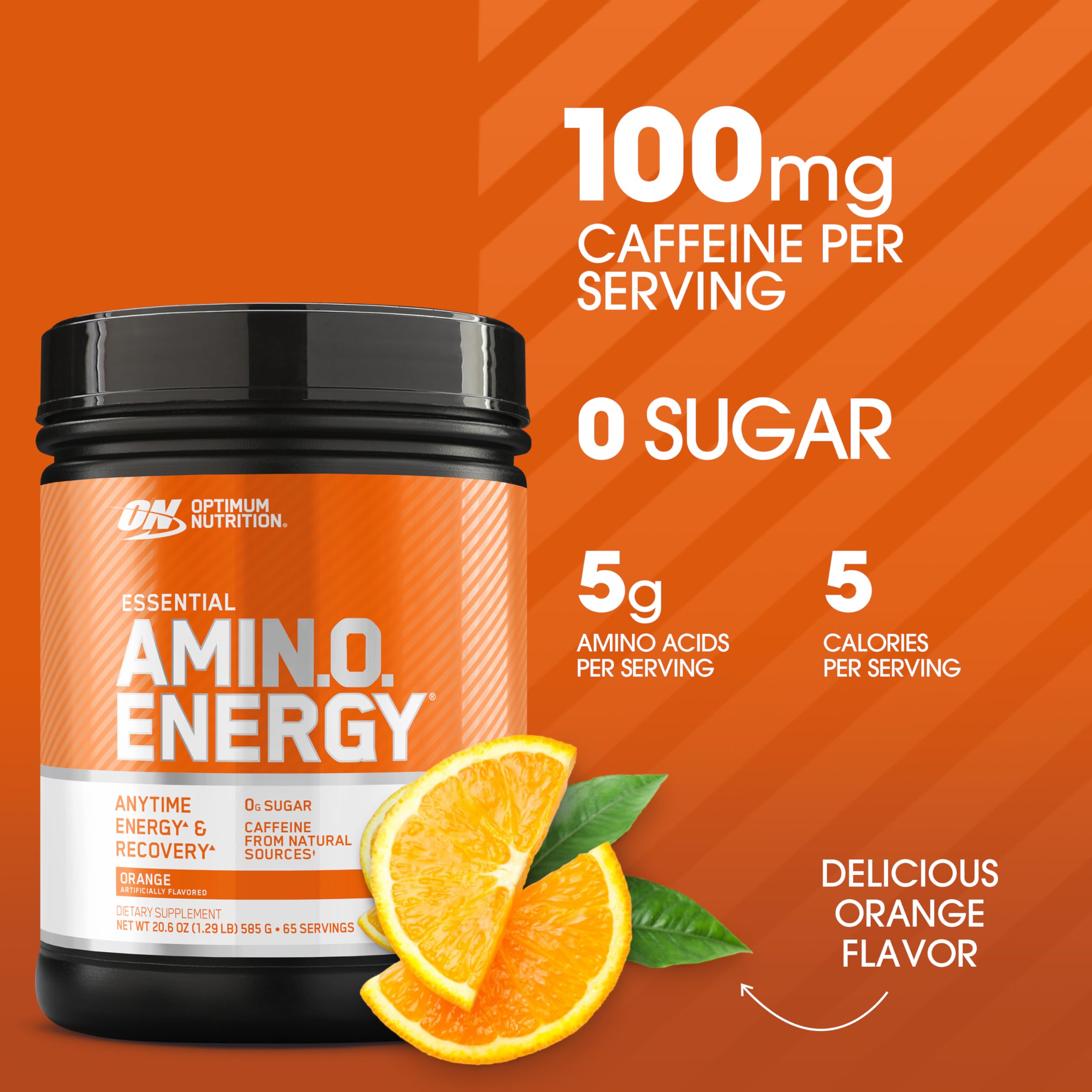 Cuchara con polvo Orange Cooler Optimum Nutrition, textura fina y fácil mezcla