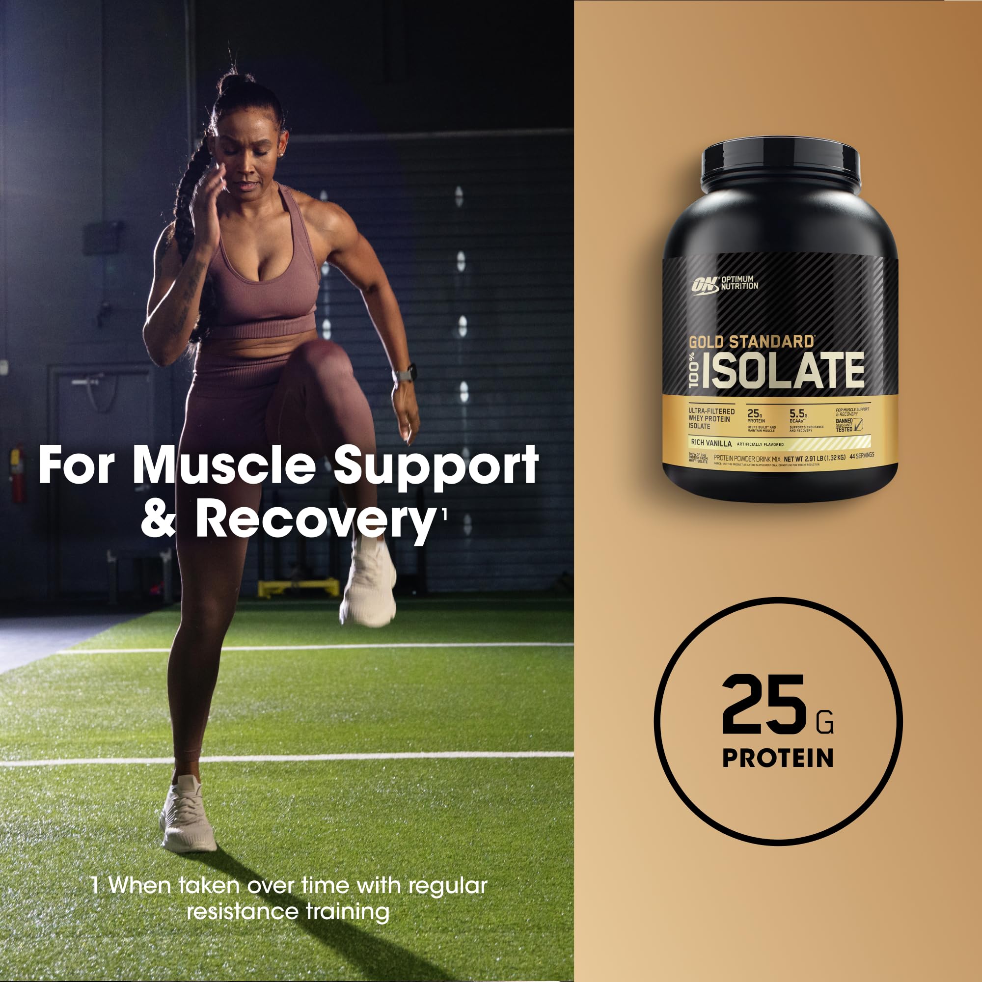 Cucharada con porción de Optimum Nutrition demostrando control de dosis y conveniencia