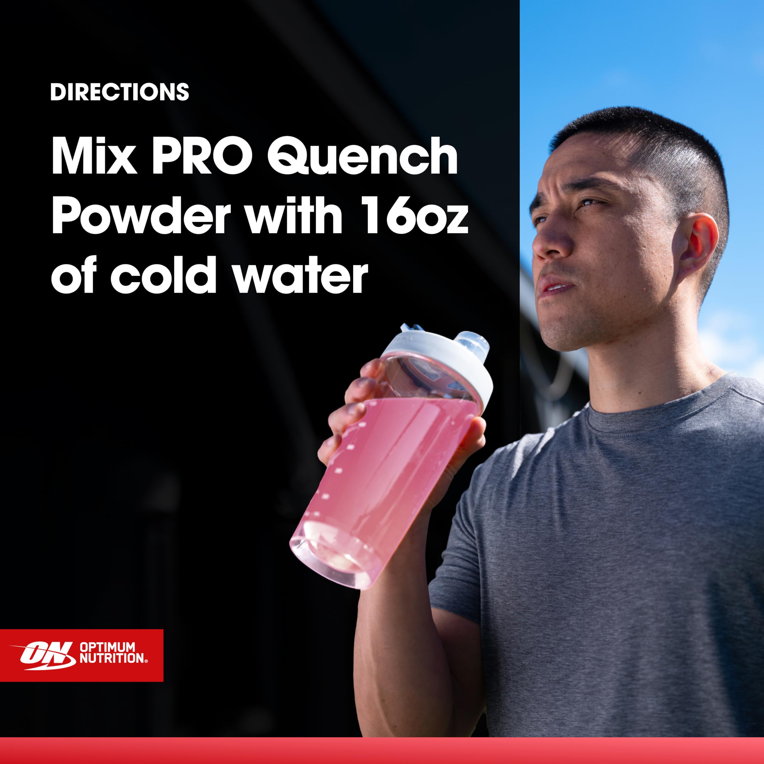 Cucharada con polvo Pro Quench Optimum Nutrition lista para mezclar