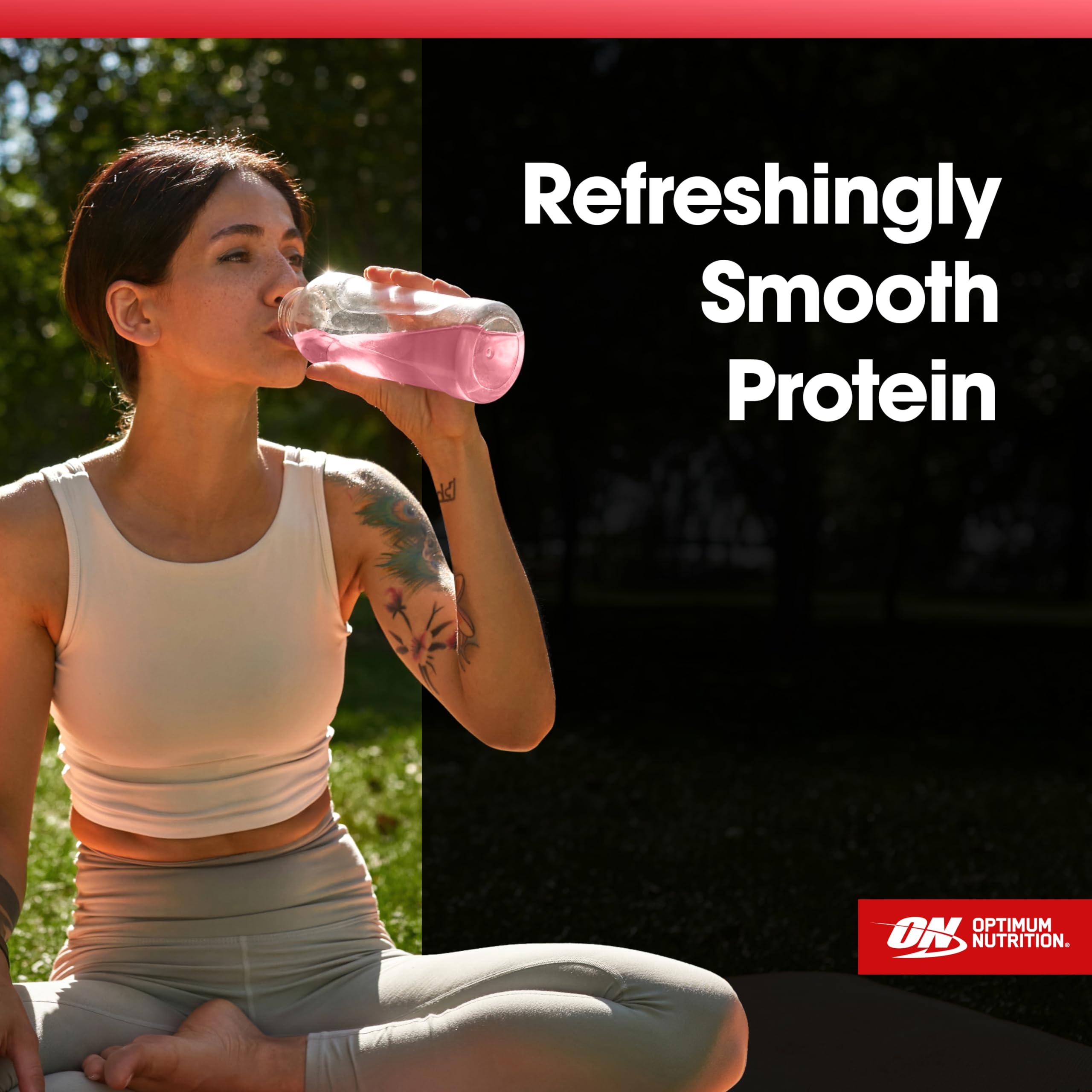 Persona en gimnasio bebiendo Pro Quench Optimum Nutrition tras entrenamiento