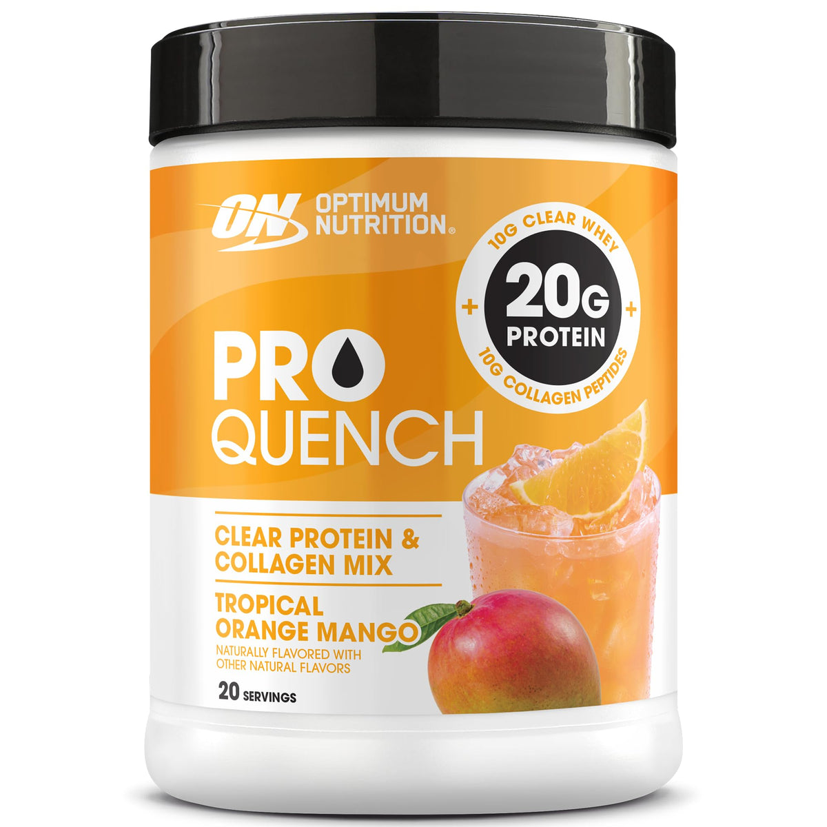 Optimum Nutrition frasco frontal mostrando diseño y cantidad de servicios