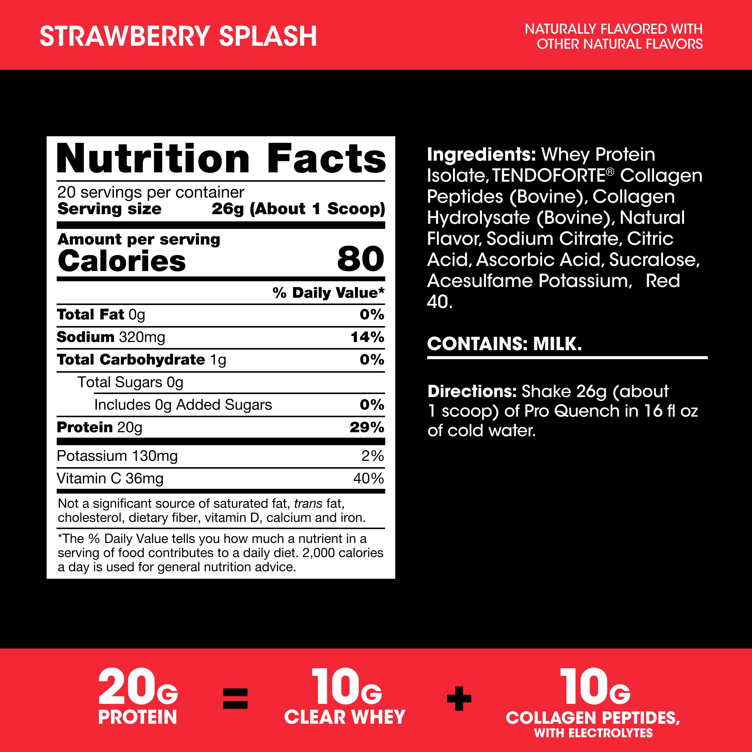 Vaso con bebida Pro Quench preparada Optimum Nutrition, hidratación rápida