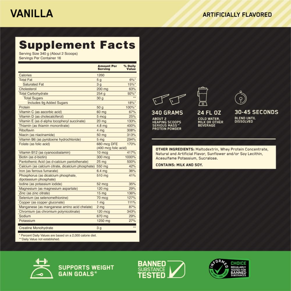 Optimum Nutrition batido listo en vaso, alto aporte calórico visible