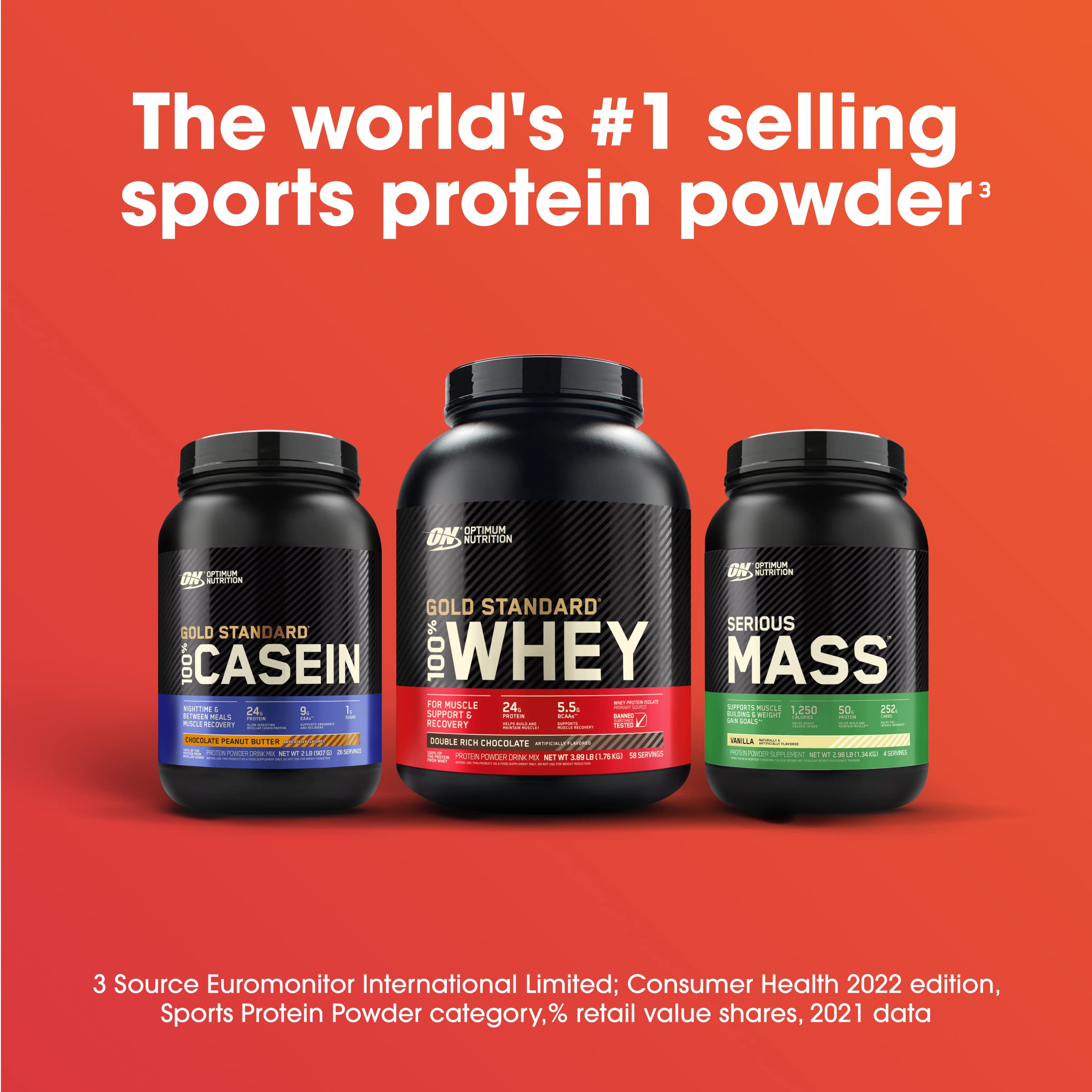 Atleta bebiendo Optimum Nutrition Serious Mass después de levantar pesas, apoya recuperación y energía