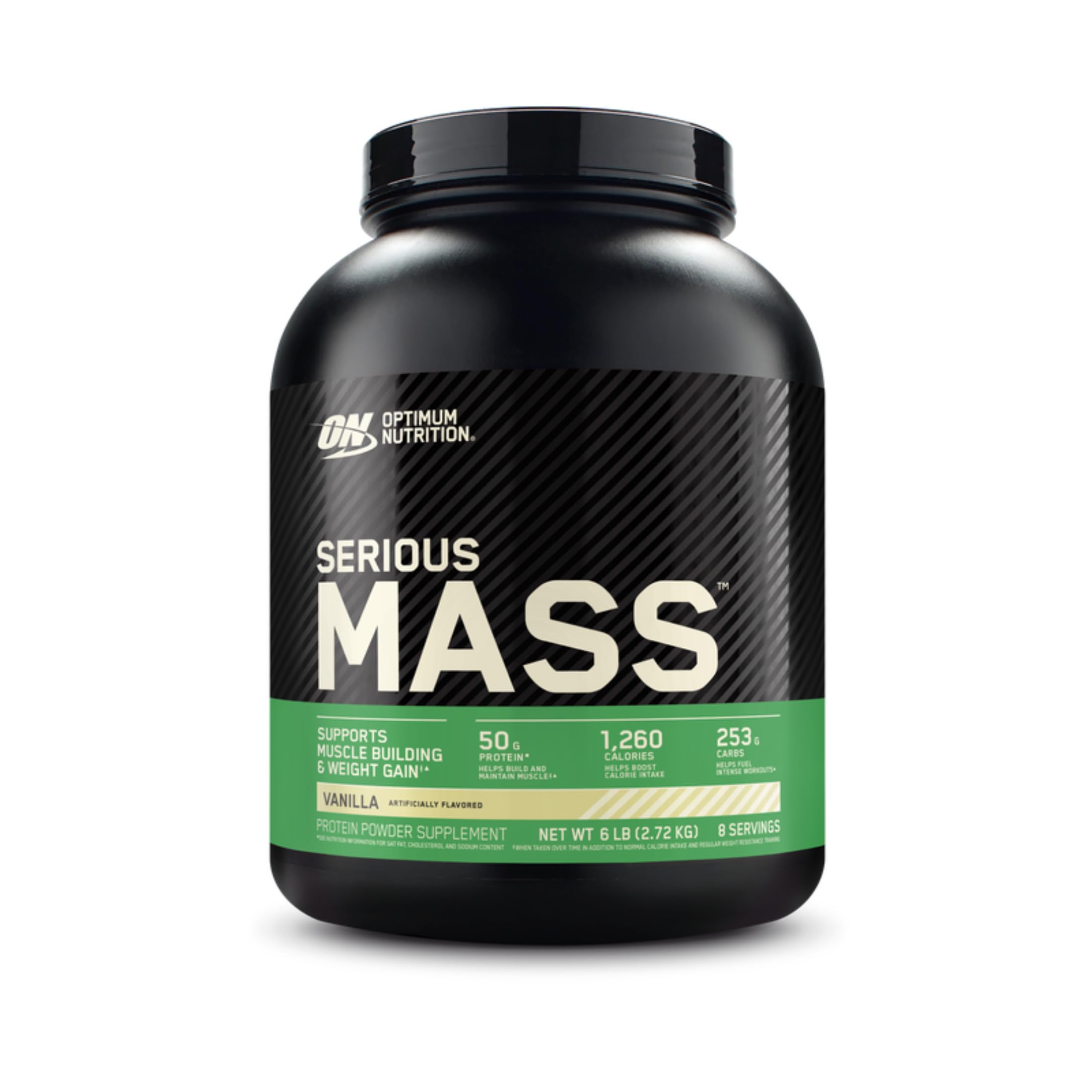 Optimum Nutrition tarro frontal mostrando diseño y sabor vainilla, claro beneficio visual.