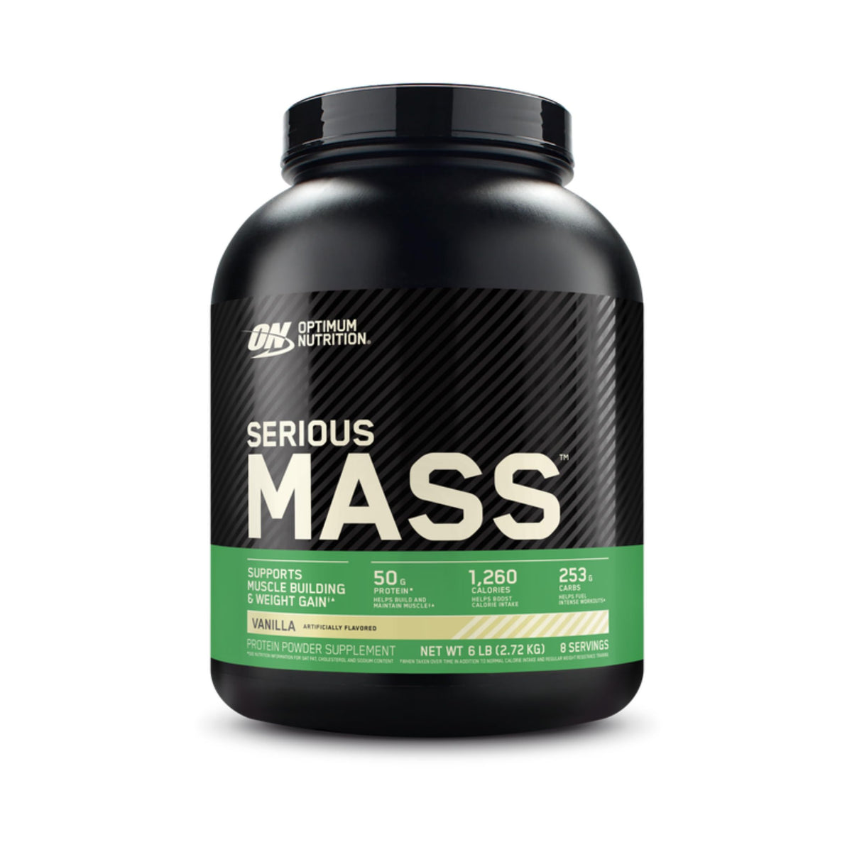 Optimum Nutrition tarro frontal mostrando diseño y sabor vainilla, claro beneficio visual.
