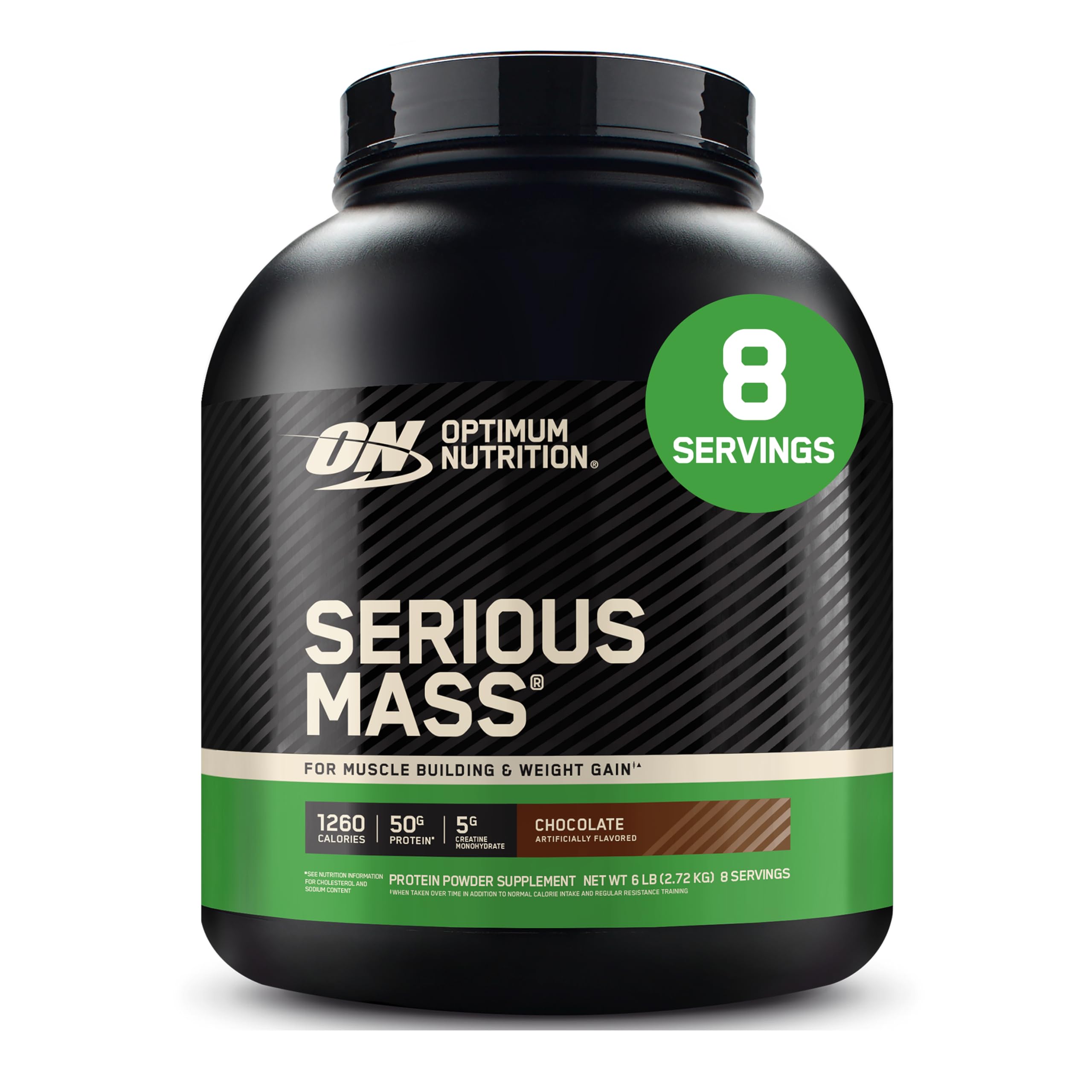 Optimum Nutrition bote frontal mostrando etiqueta y peso, aporta calorías concentradas