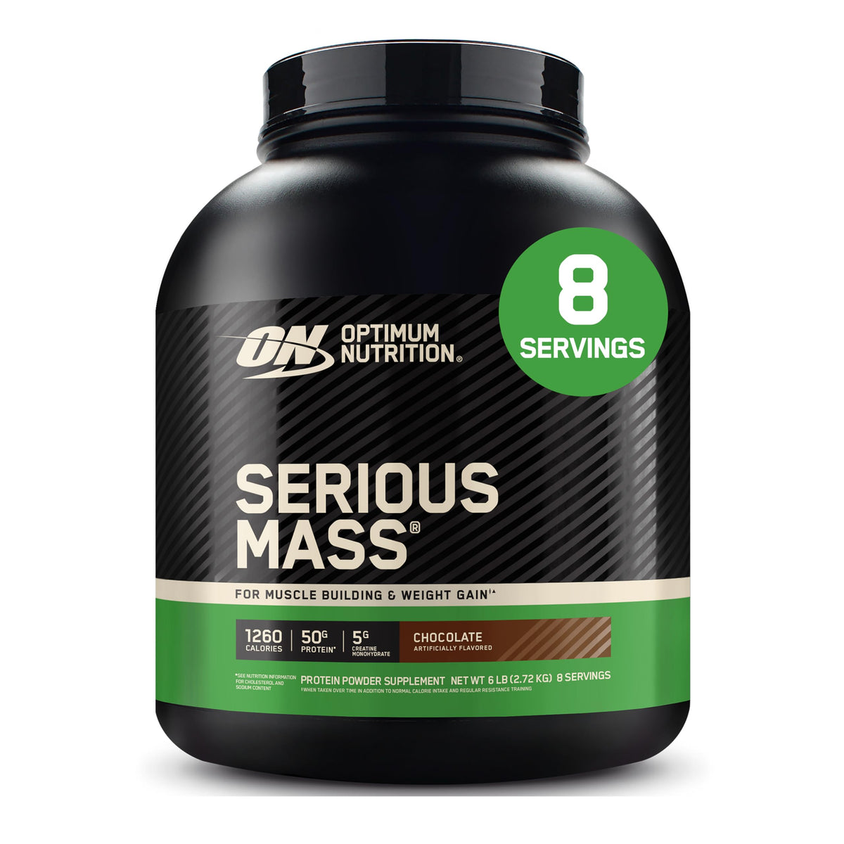 Optimum Nutrition bote frontal mostrando etiqueta y peso, aporta calorías concentradas