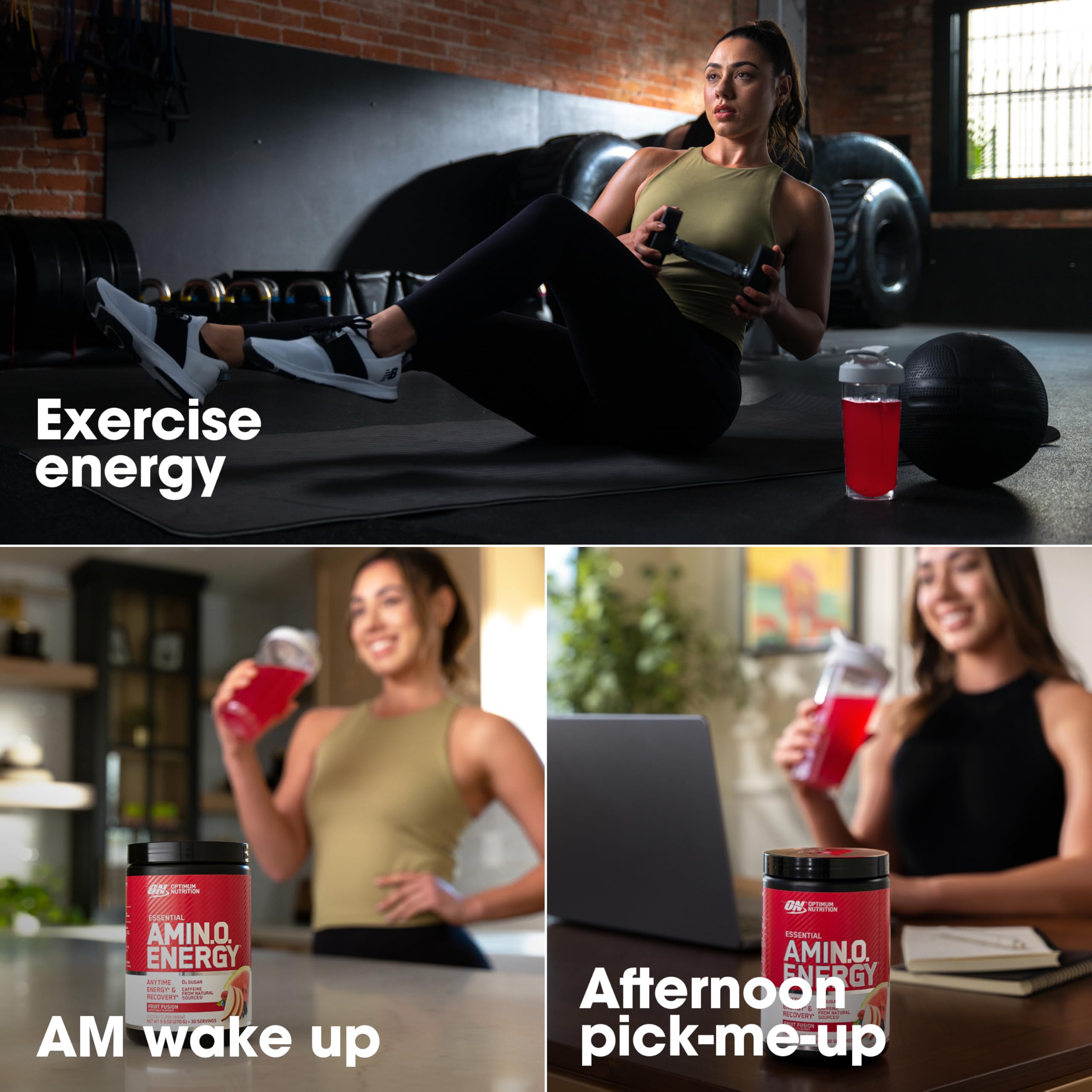 Optimum Nutrition bebida preparada mostrando hidratación y energía inmediata