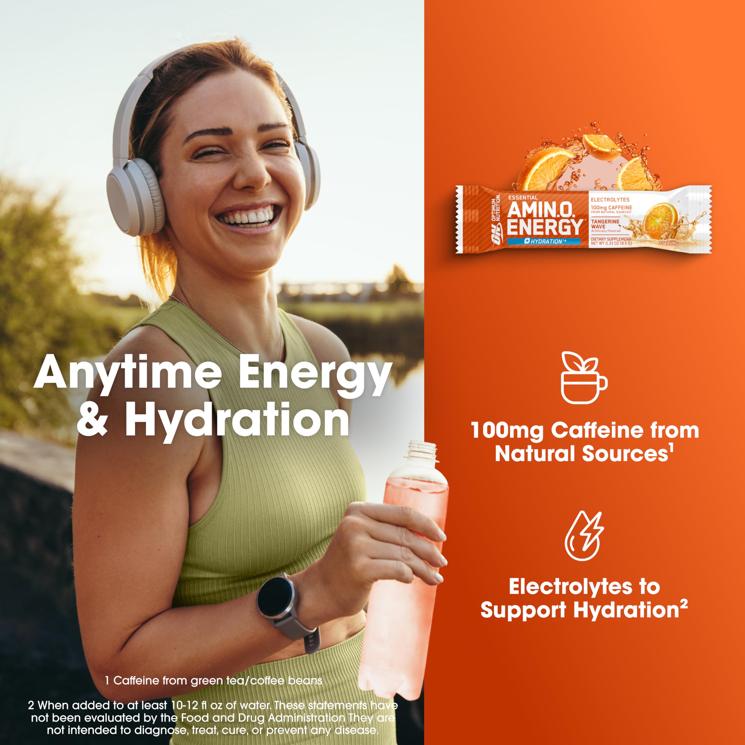Optimum Nutrition sobre en mano muestra conveniencia para uso en movimiento