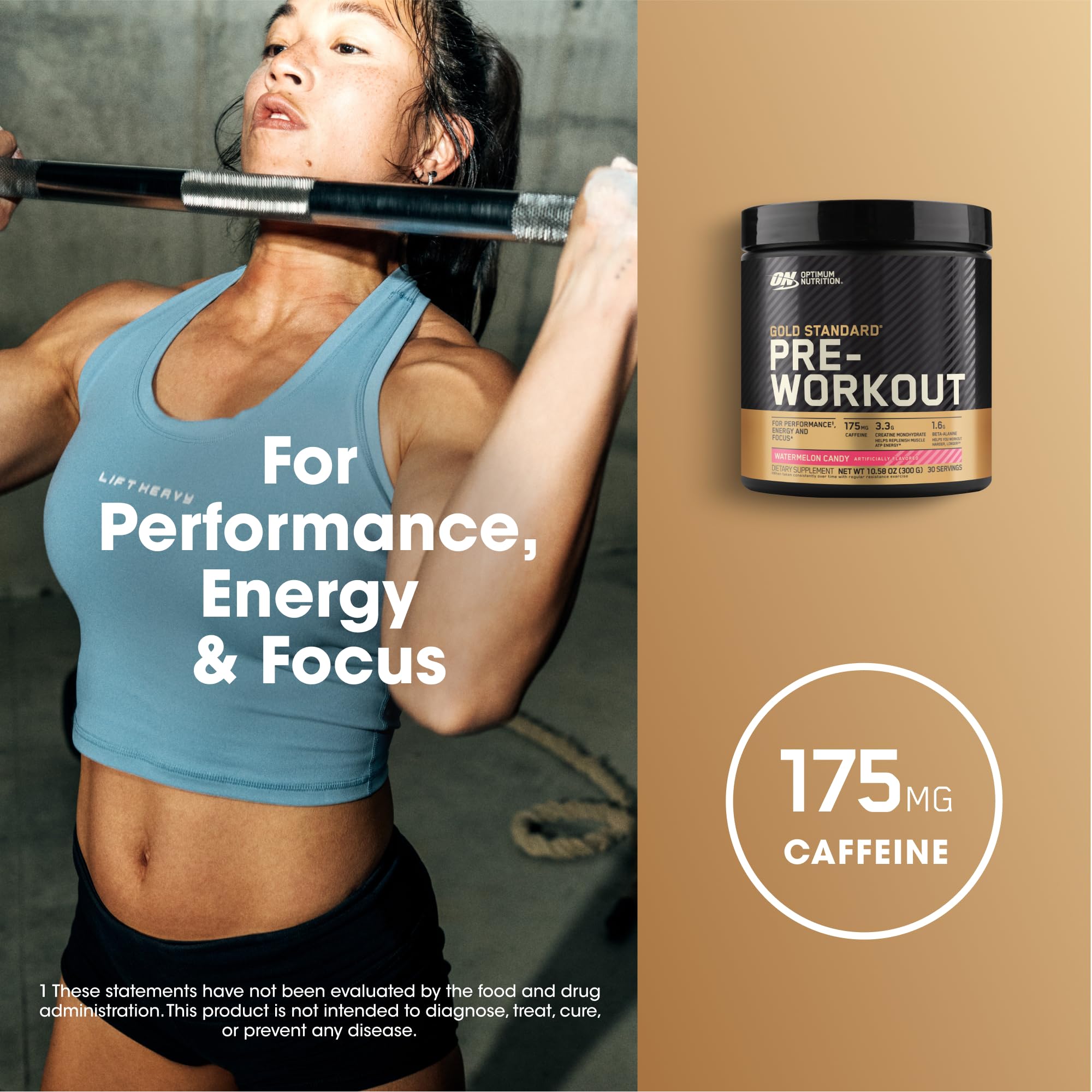 Optimum Nutrition envase junto a mano para comparar tamaño y llevar al gimnasio