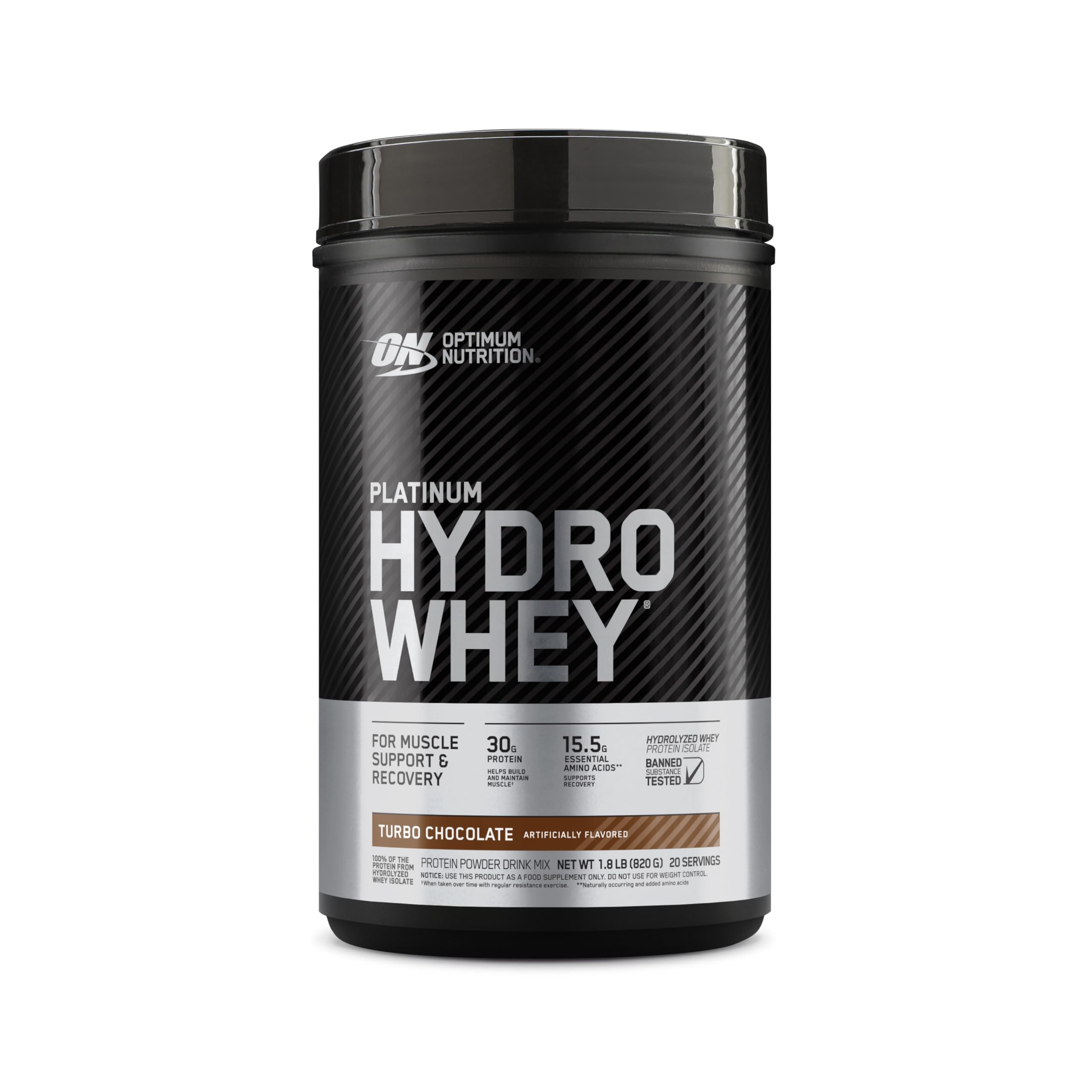 Optimum Nutrition tarro delantero Turbo Chocolate mostrando la presentación y beneficio conveniencia