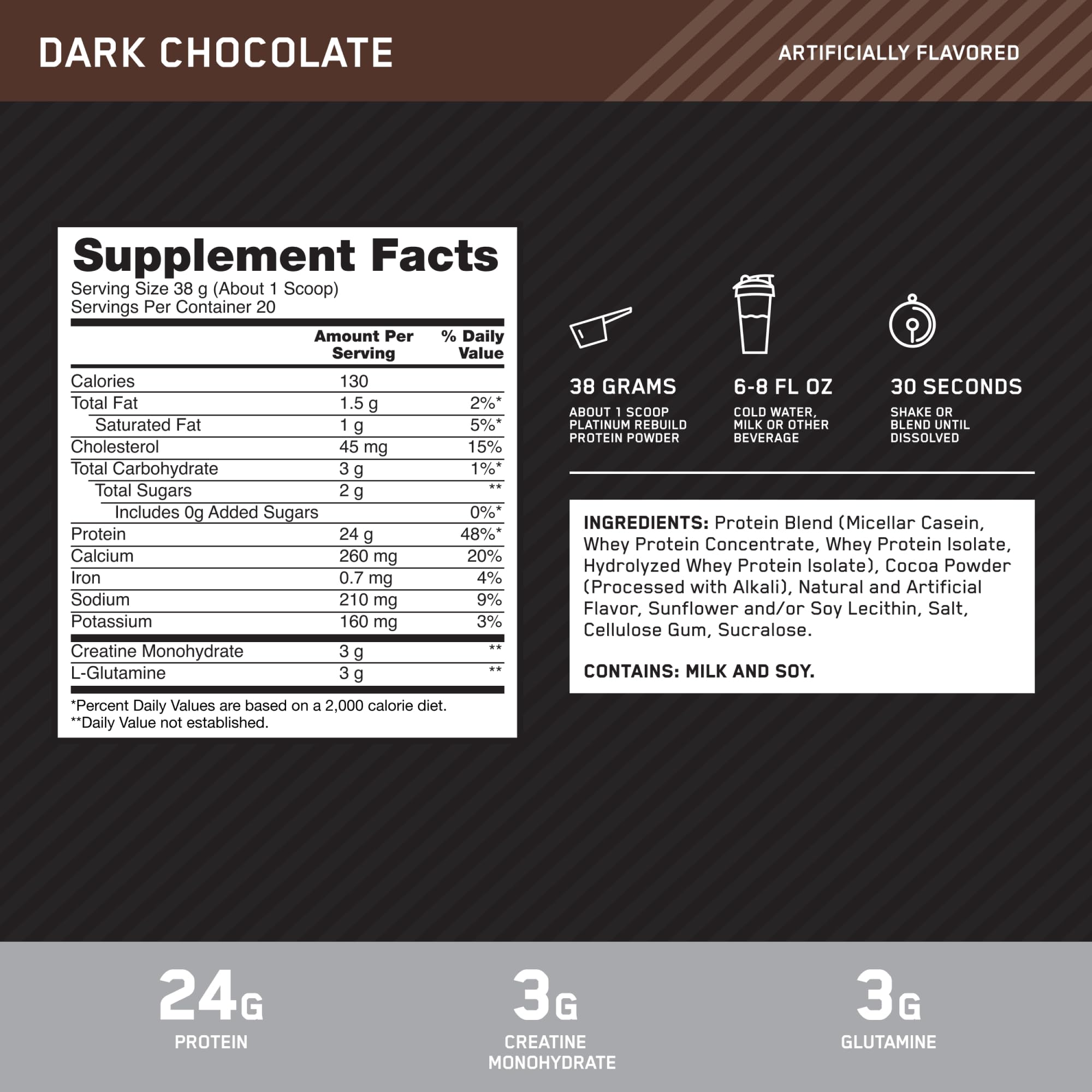 Optimum Nutrition polvo en cuchara mostrando textura fina y mezcla homogénea