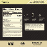 Optimum Nutrition primer plano del polvo de vainilla, textura fina y mezcla fácil