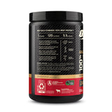 Optimum Nutrition botella en gimnasio junto a pesas, uso práctico tras el entrenamiento