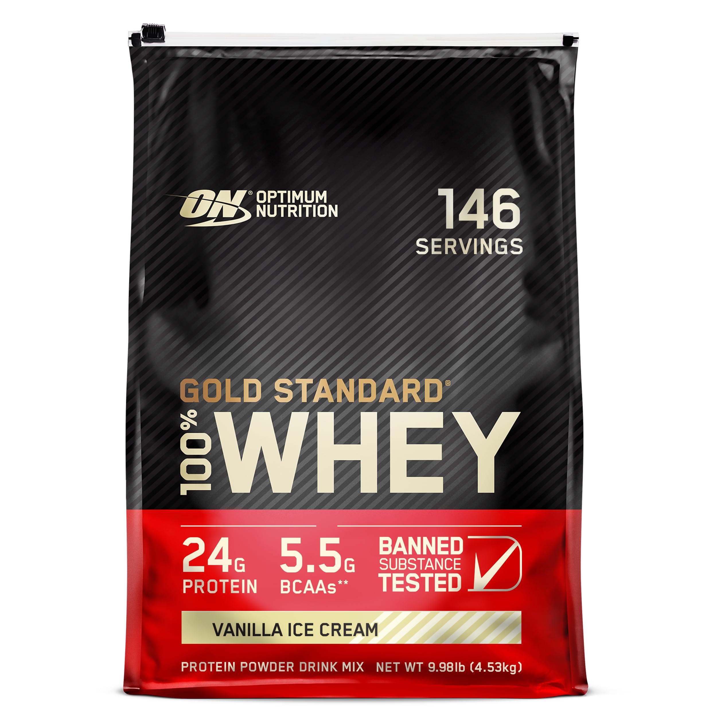 Optimum Nutrition frasco frontal con etiqueta clara y beneficios visibles