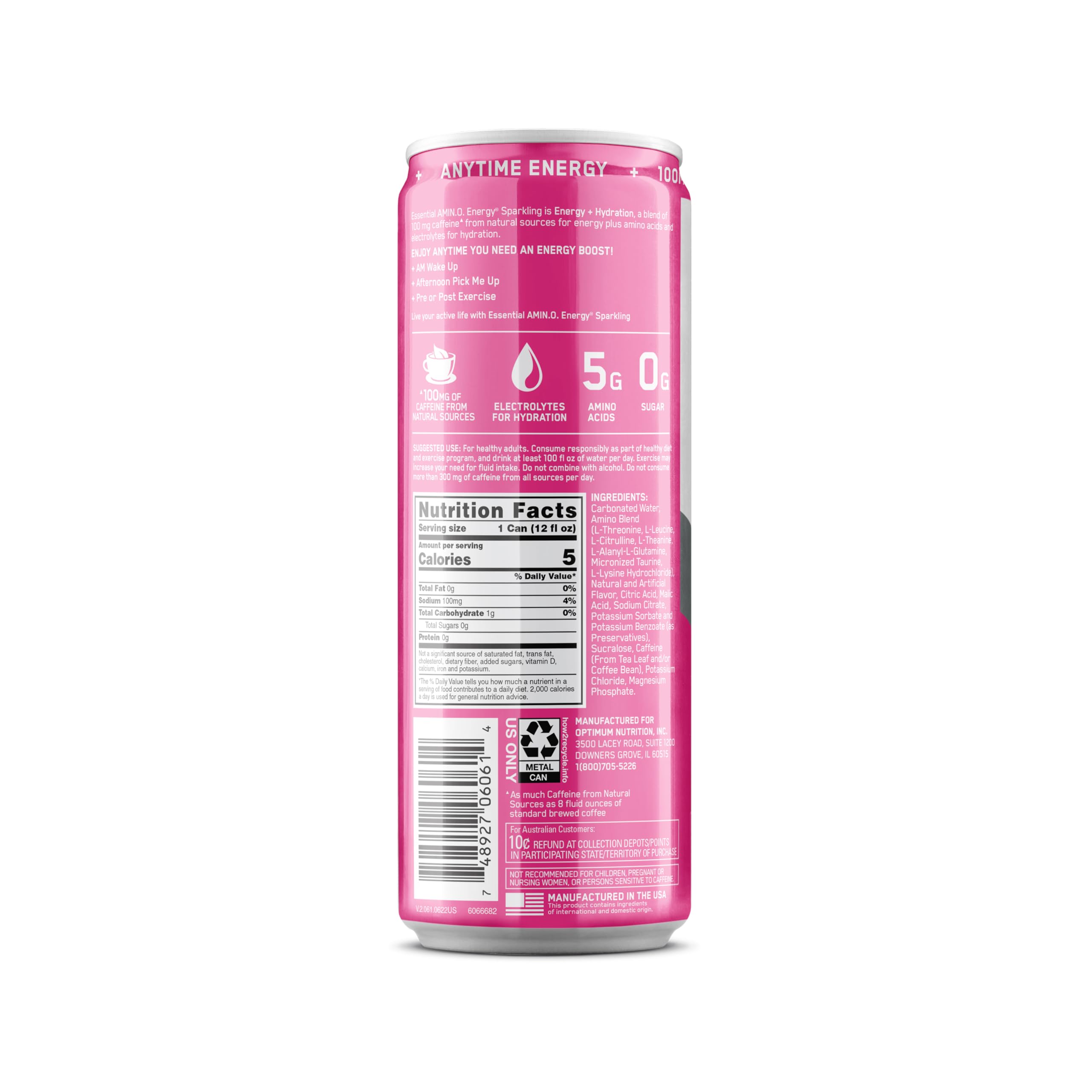 Optimum Nutrition vaso con hielo y lata para servir frío y maximizar frescura