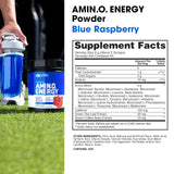Optimum Nutrition bebida azul preparada en vaso, energía lista para entrenar