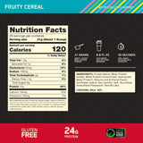 Optimum Nutrition vaso con batido listo mostrando mezcla homogénea y color