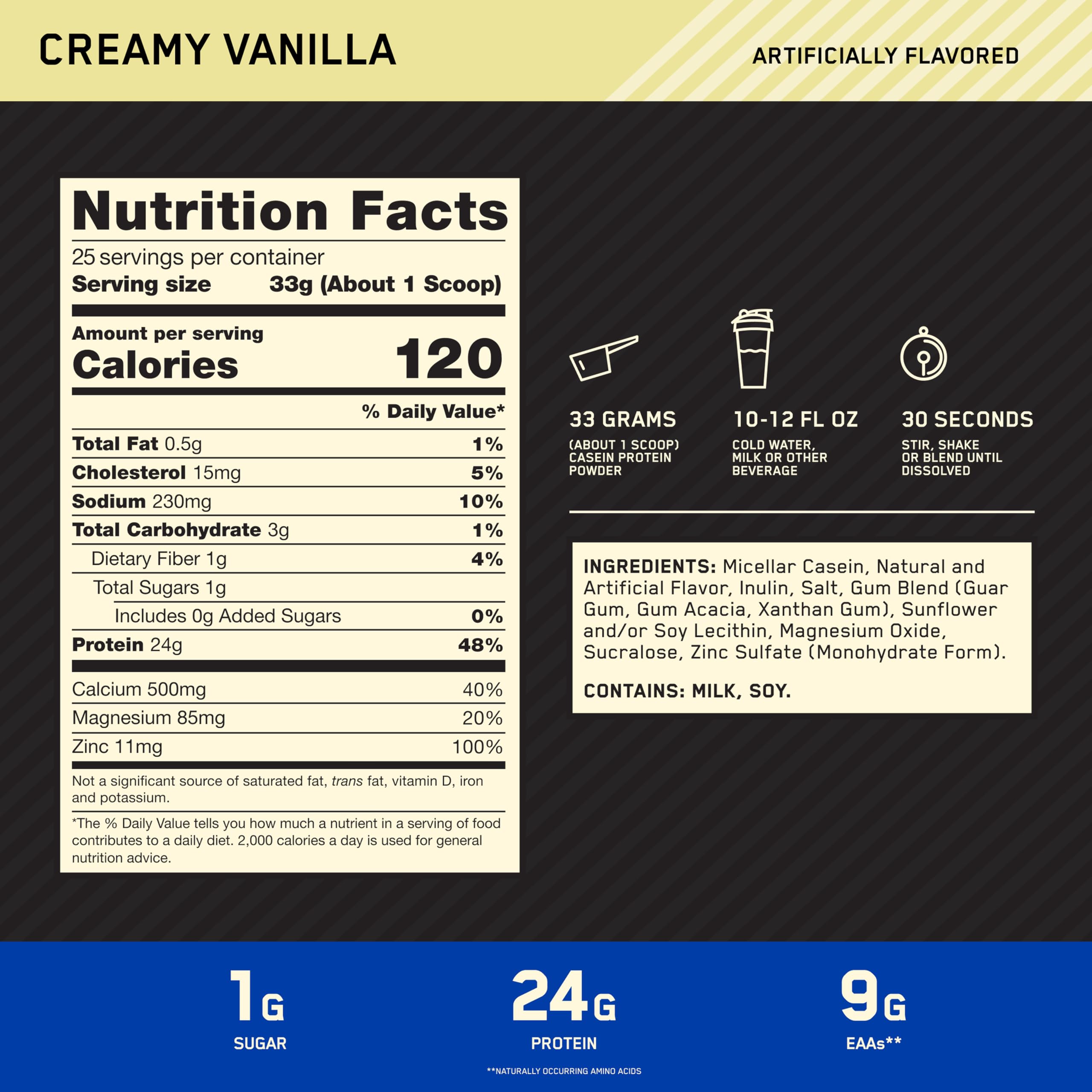 Optimum Nutrition vaso con batido cremoso listo para consumo y recuperación