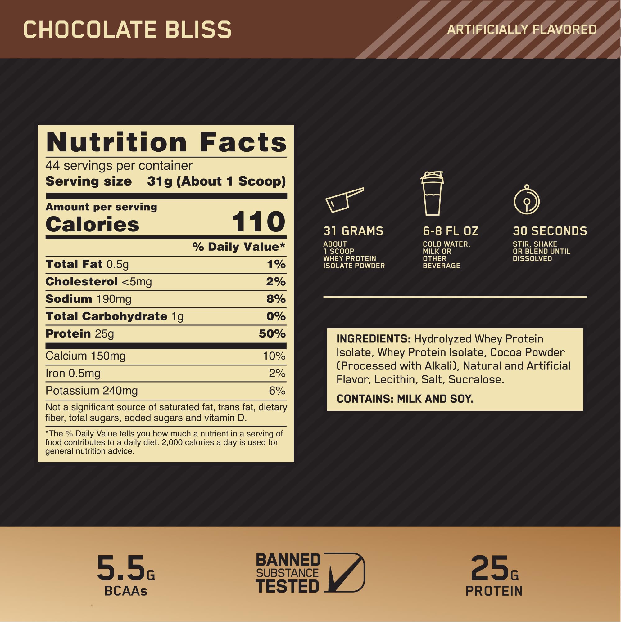 Optimum Nutrition vaso preparado sabor Chocolate Bliss para recuperación rápida