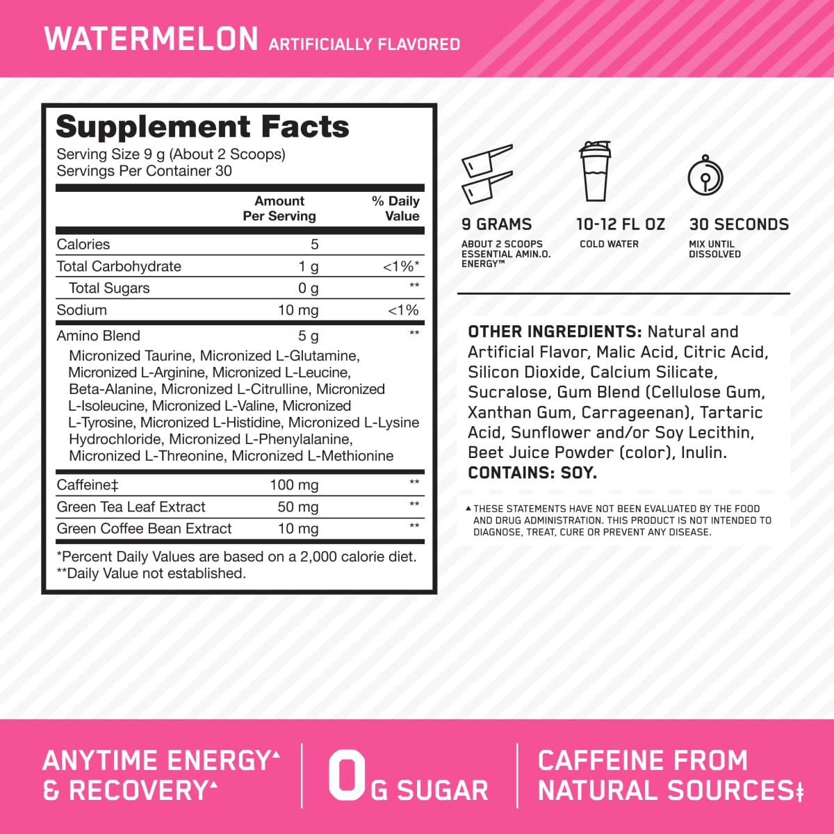 Optimum Nutrition vaso preparado con hielo y sabor refrescante para energía