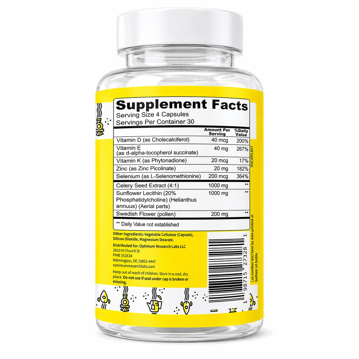 Optimum Research Labs Semen Max junto a vitaminas en mesa, apoyo nutricional visible