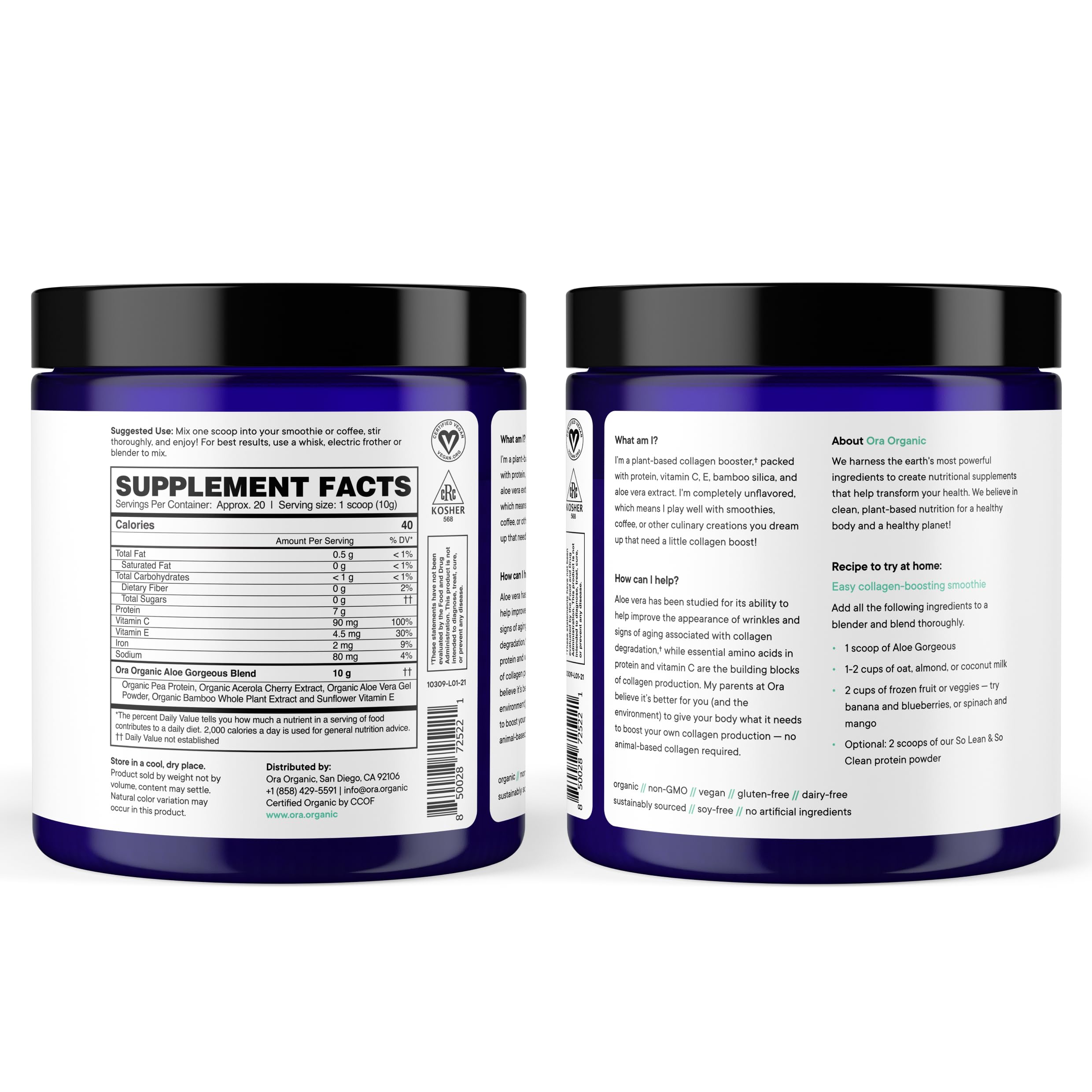 Ora Organic etiqueta con ingredientes claros y origen orgánico