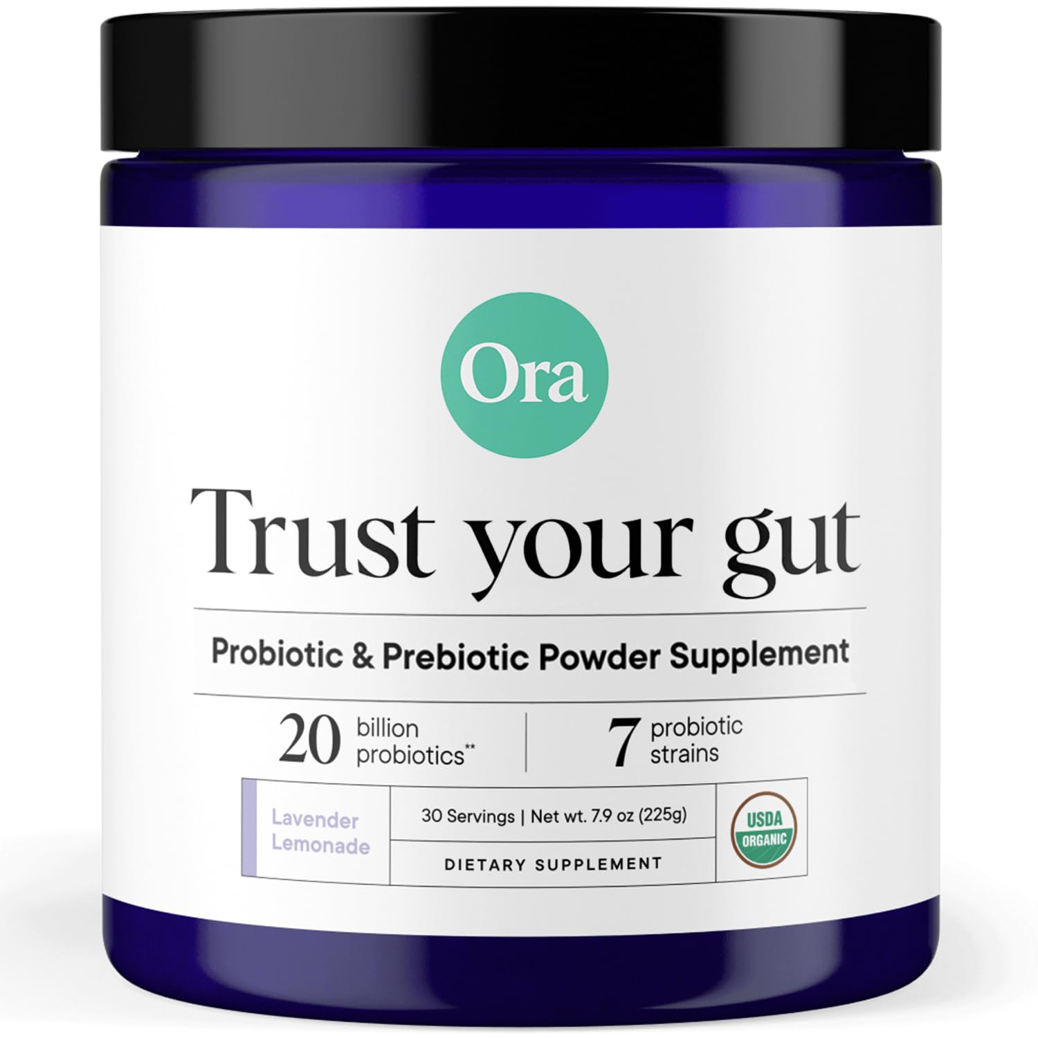 Ora Organic envase frontal mostrando diseño y beneficio de sinbiotic vegano