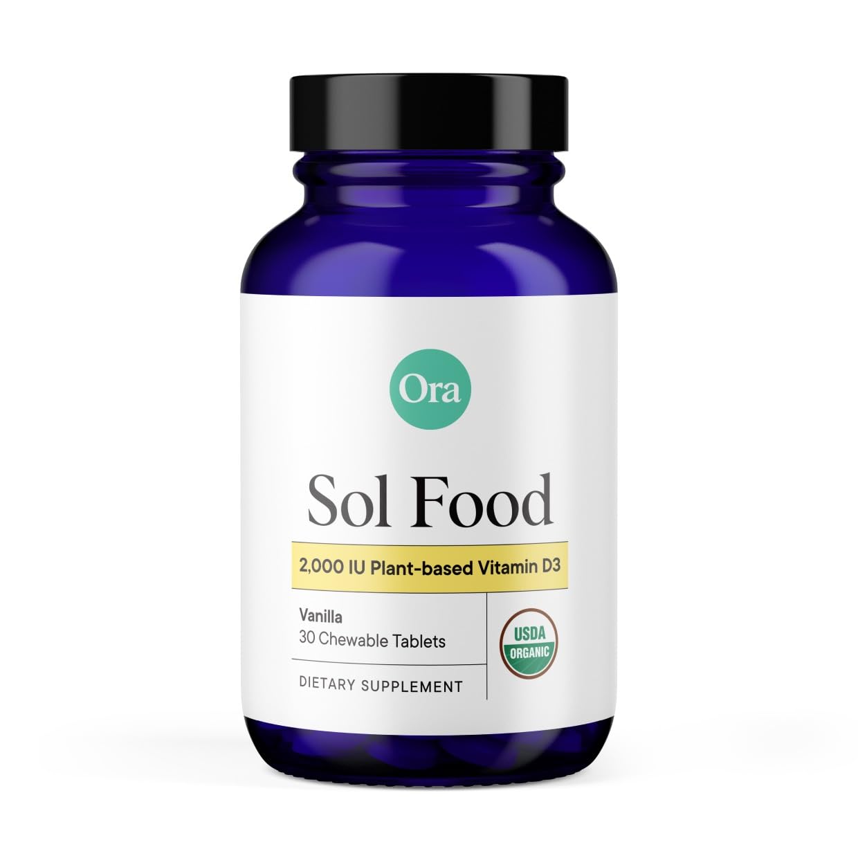 Ora Organic vista frontal del empaque mostrando tabletas y beneficio vegano