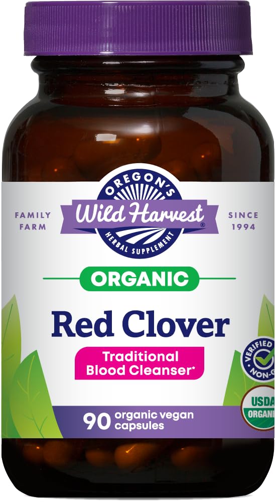 Oregon's Wild Harvest frasco frontal mostrando cápsulas veganas y etiqueta orgánica