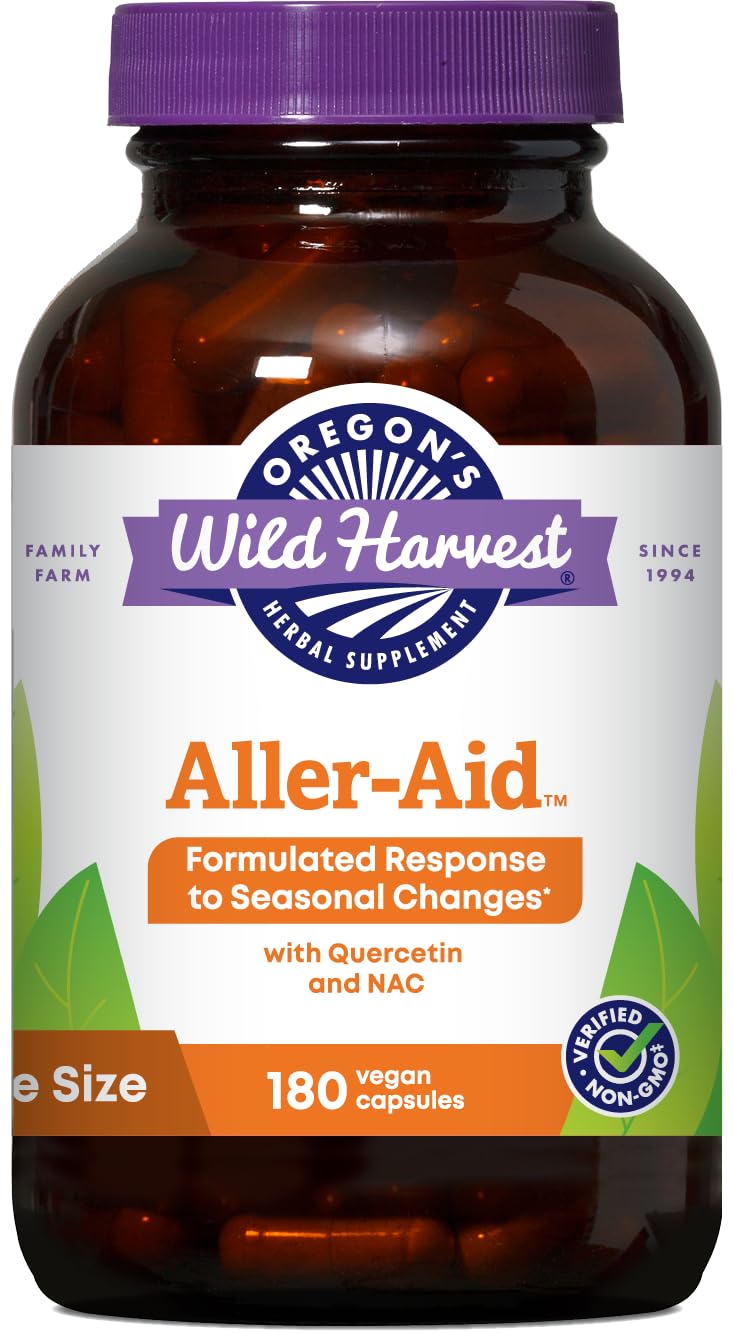 Oregon's Wild Harvest botella frontal mostrando etiqueta y beneficio vegano